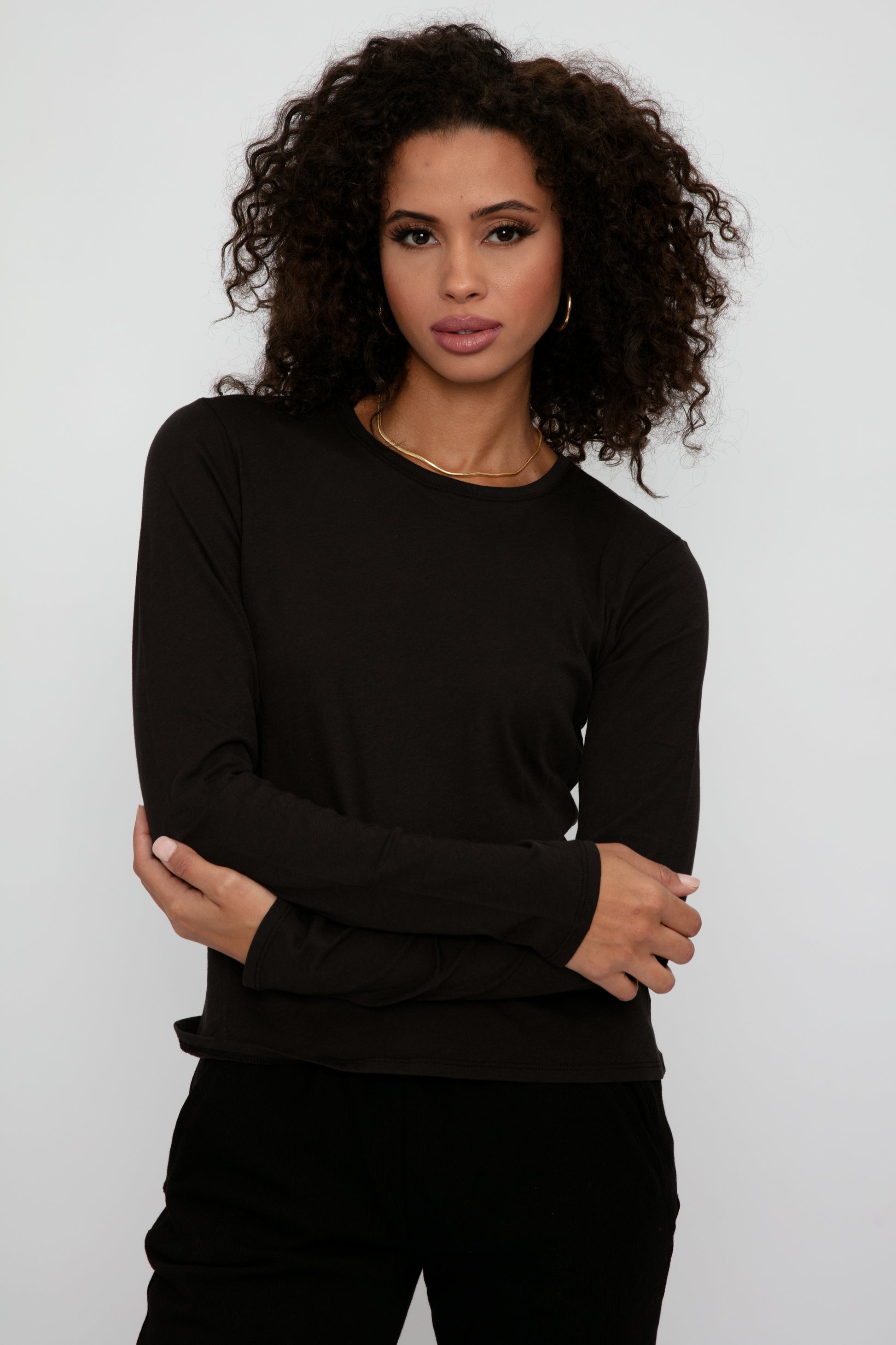 ATM Long Sleeve Crewneck T-Shirt in Black