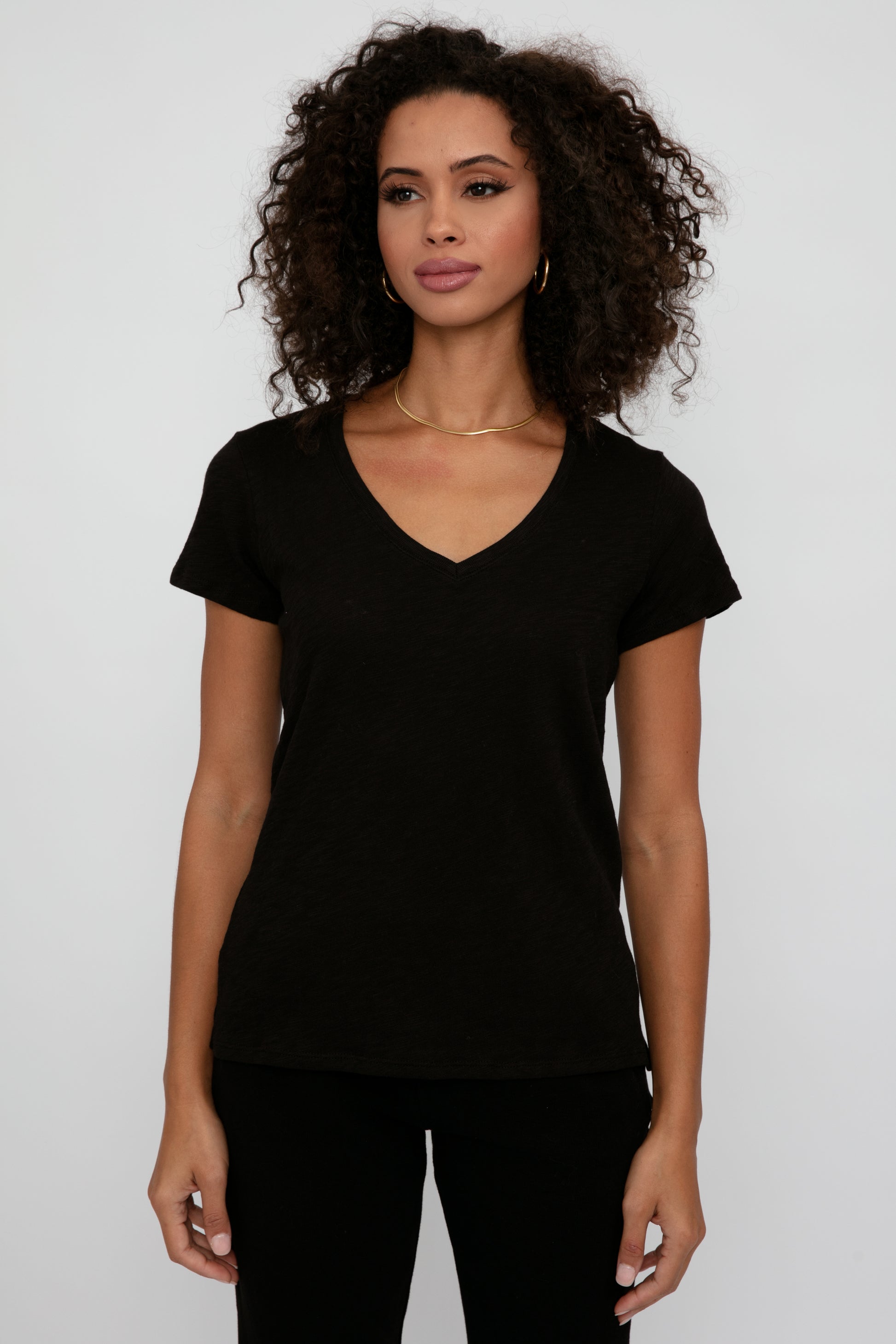 ATM Slub Jersey Schoolboy V-Neck Tee in Black