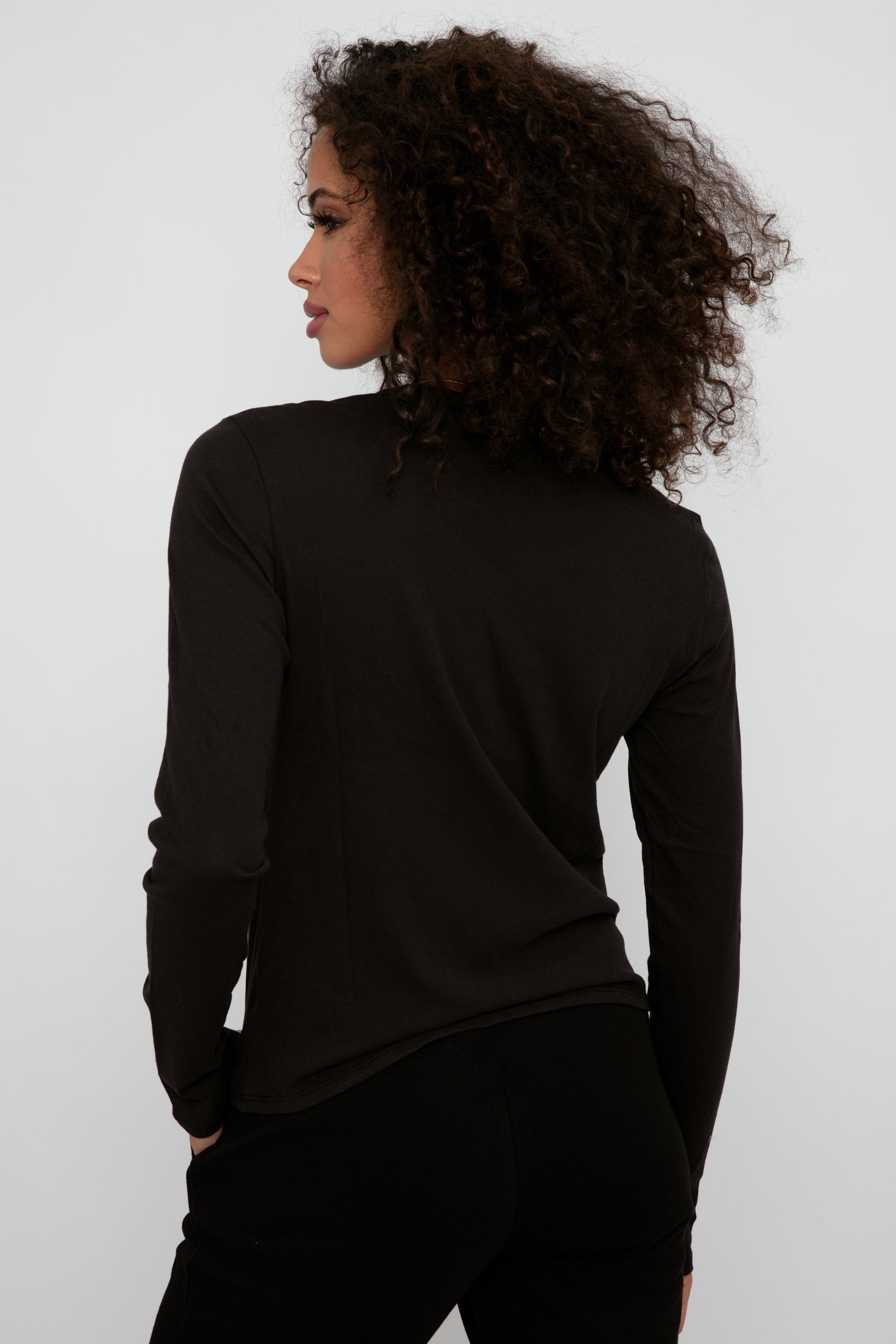 ATM Long Sleeve Crewneck T-Shirt in Black