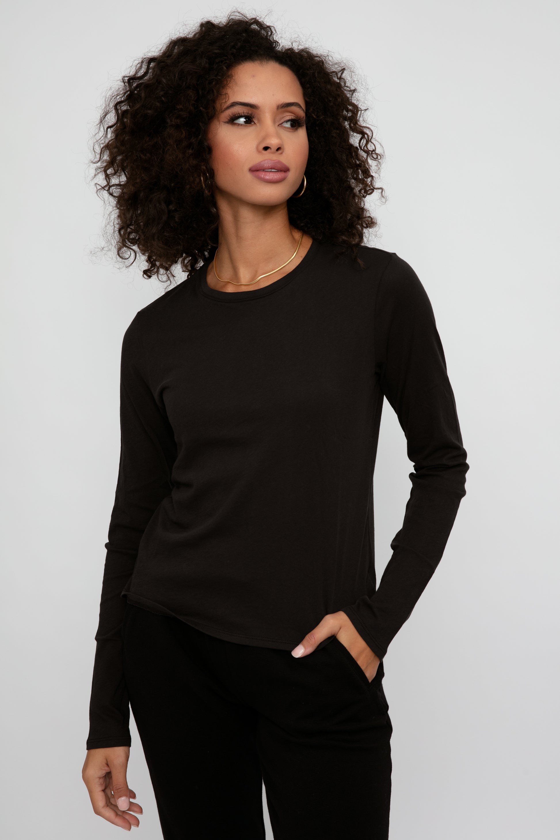 ATM Long Sleeve Crewneck T-Shirt in Black