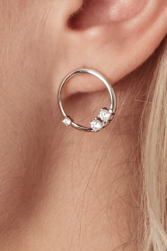 VELINA 925 Silver Floating Crystal Circle Stud Earrings