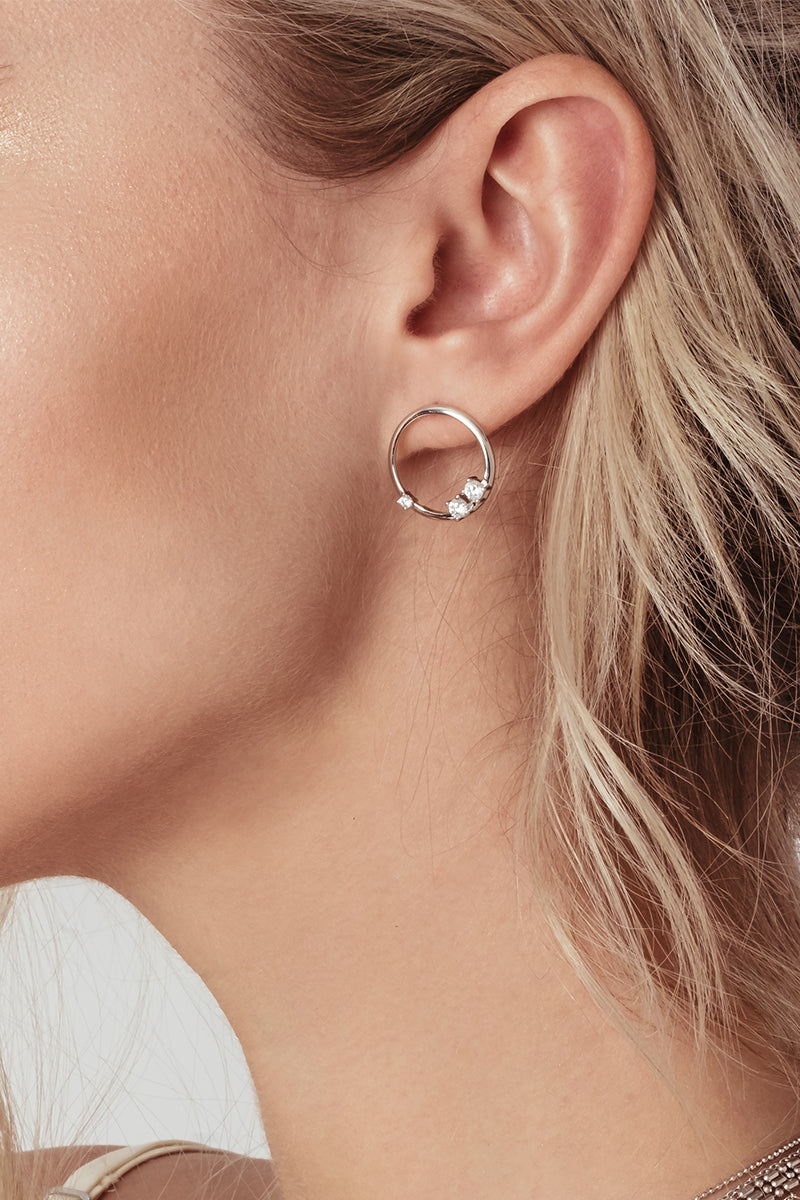 VELINA 925 Silver Floating Crystal Circle Stud Earrings