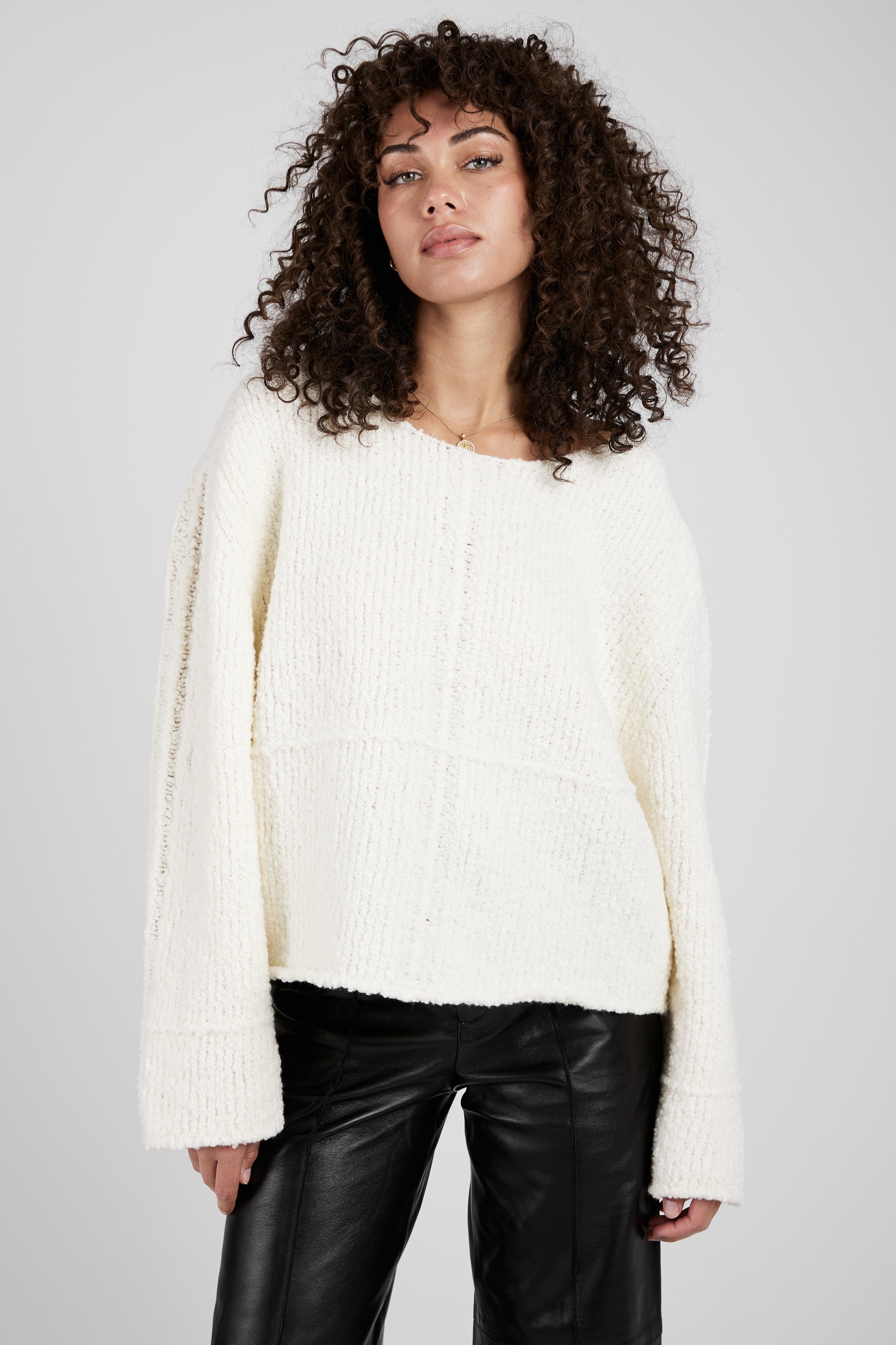 AERON Selin Oversized Bouclé Sweater in Ivory