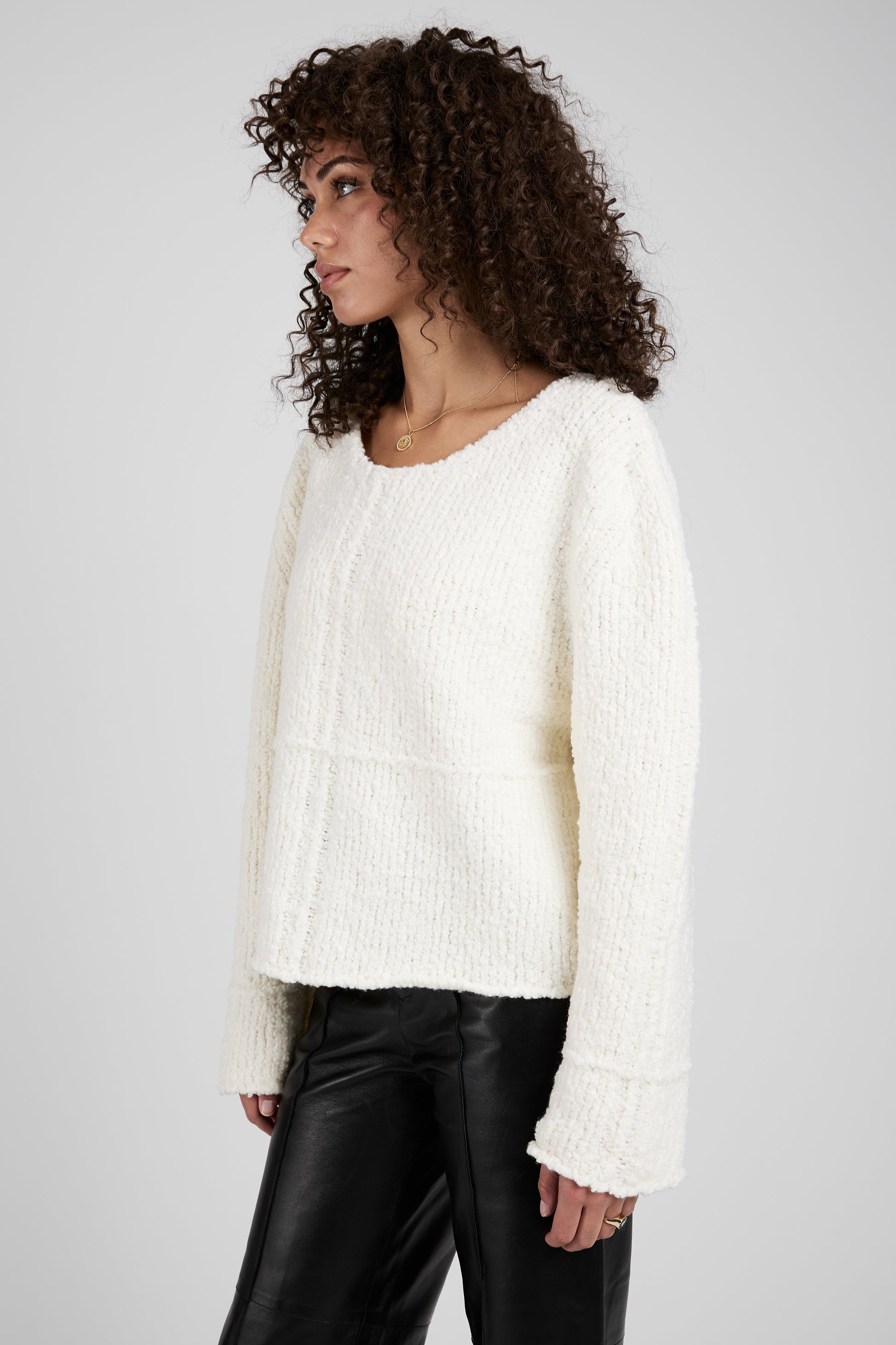 AERON Selin Oversized Bouclé Sweater in Ivory