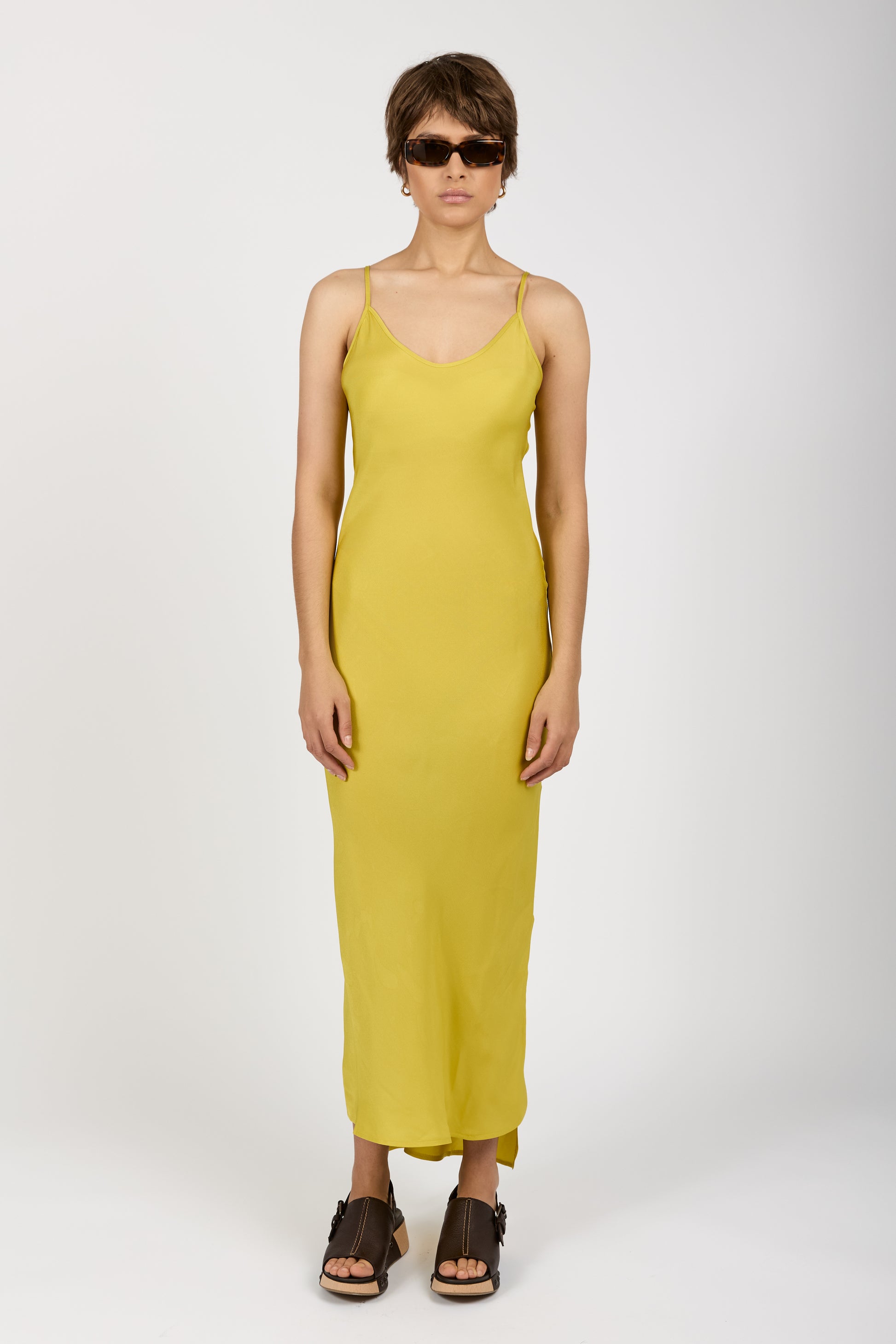 ANDREA YA'AQOV Fitted Maxi Slip Dress in Canary