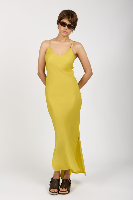 Fitted Maxi Slip Dress in Canary