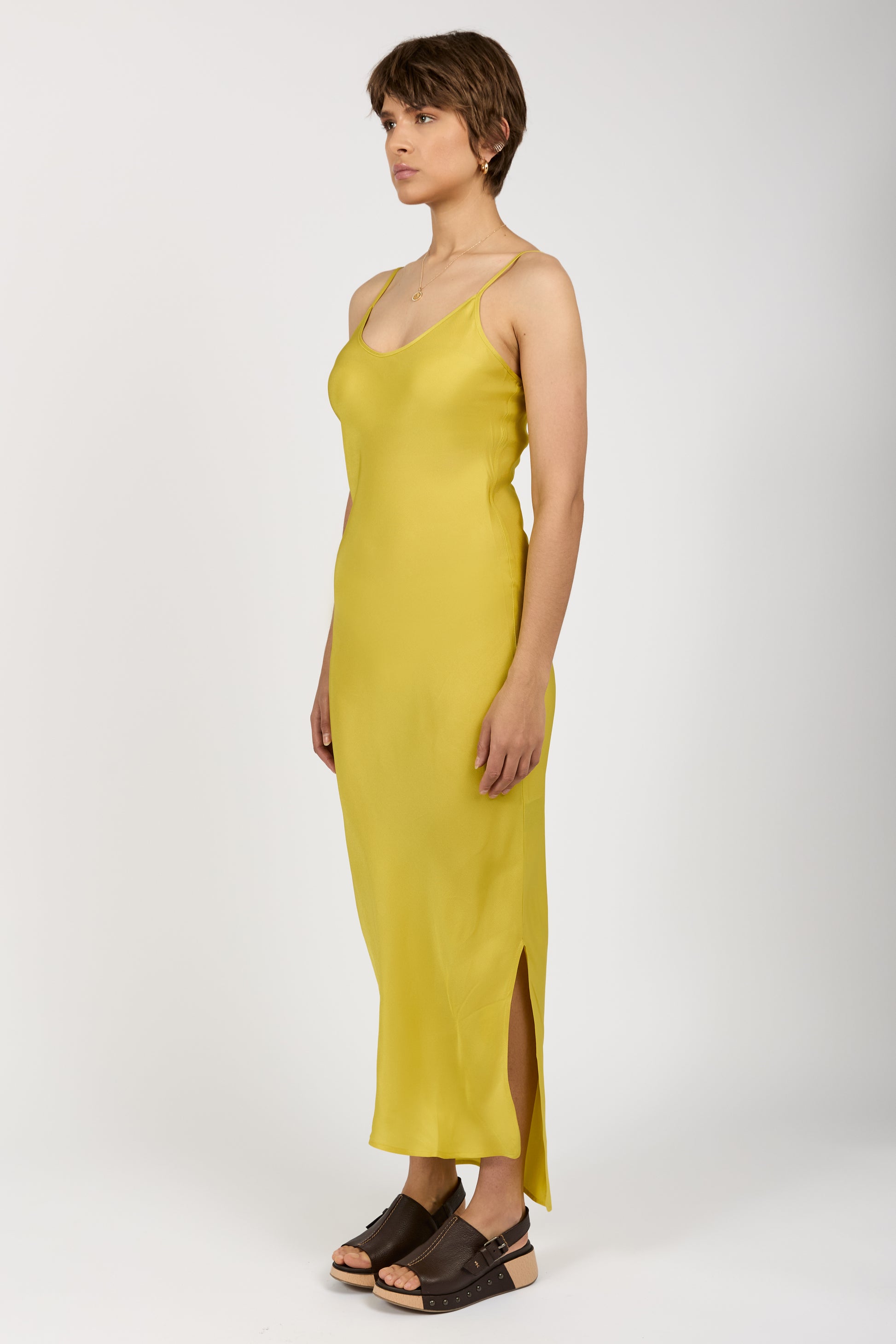 ANDREA YA'AQOV Fitted Maxi Slip Dress in Canary