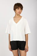 ANDREA YA'AQOV Oversized V-Neck Top in Bianco