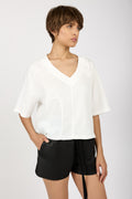 ANDREA YA'AQOV Oversized V-Neck Top in Bianco