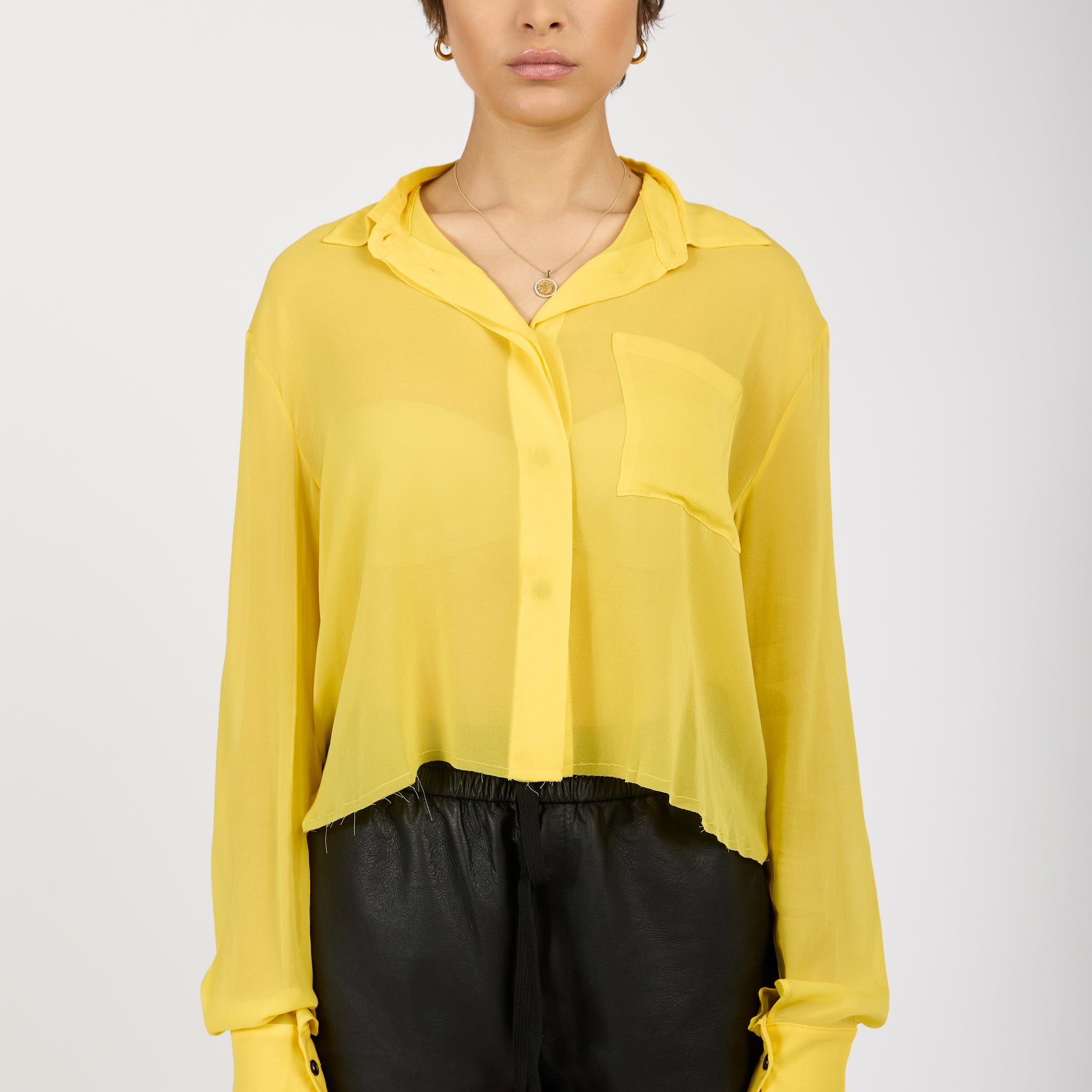 ANDREA YA'AQOV Sheer Cropped Shirt in Canary