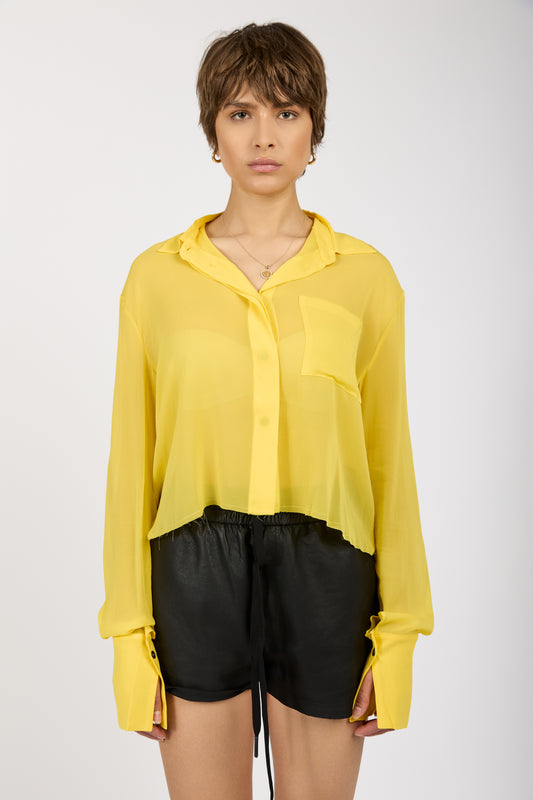 ANDREA YA'AQOV Sheer Cropped Shirt in Canary