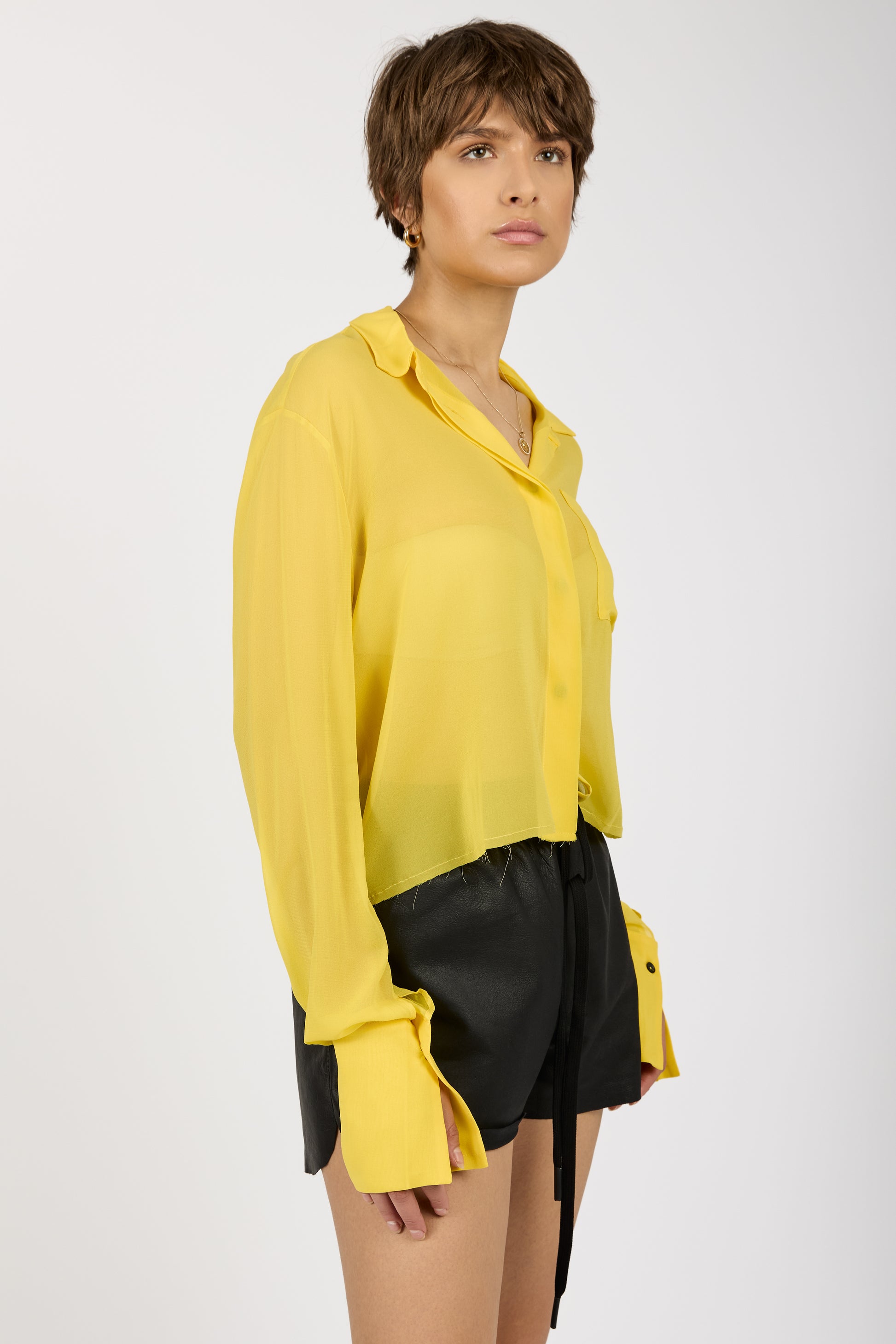 ANDREA YA'AQOV Sheer Cropped Shirt in Canary