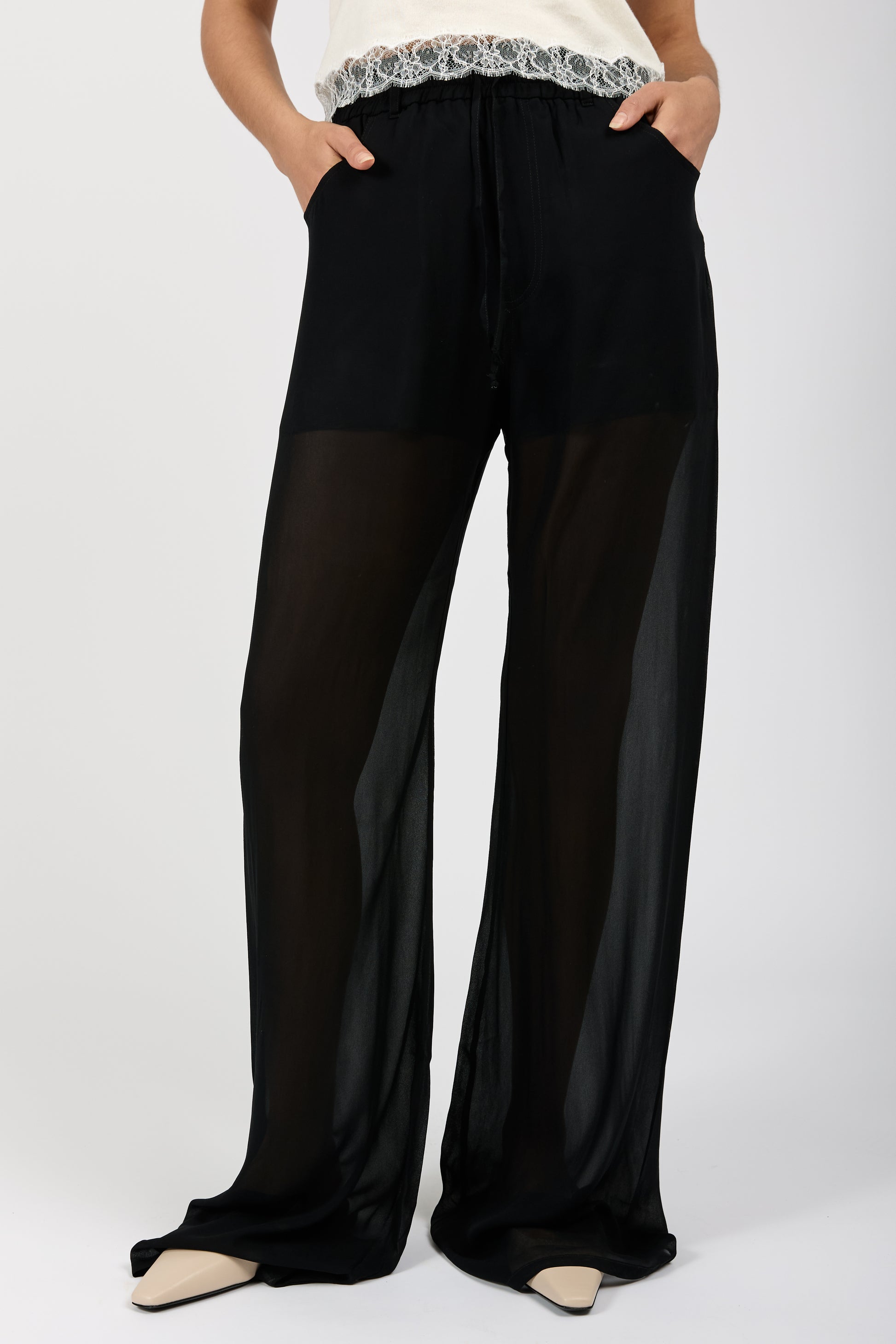 ANDREA YA'AQOV Sheer Pant with Boxer in Nero