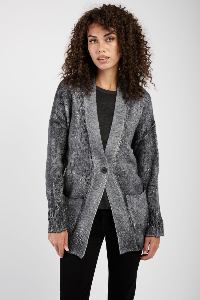 Alpaca Shawl Cardigan with Lamination in Husky – T. Boutique