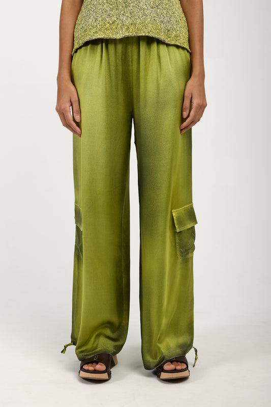 AVANT TOI Batik Camou Silk Trouser Pant in Lime