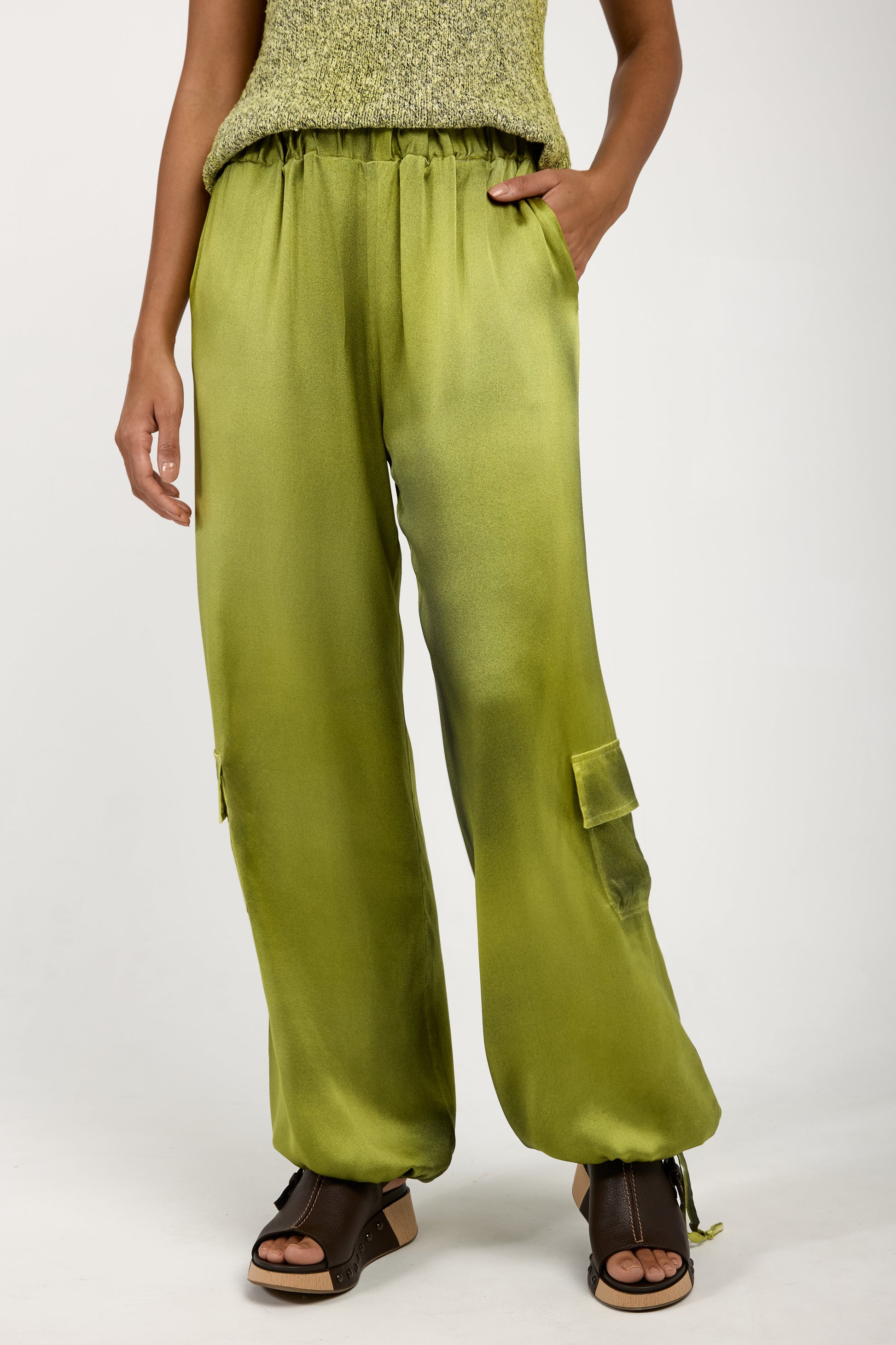AVANT TOI Batik Camou Silk Trouser Pant in Lime