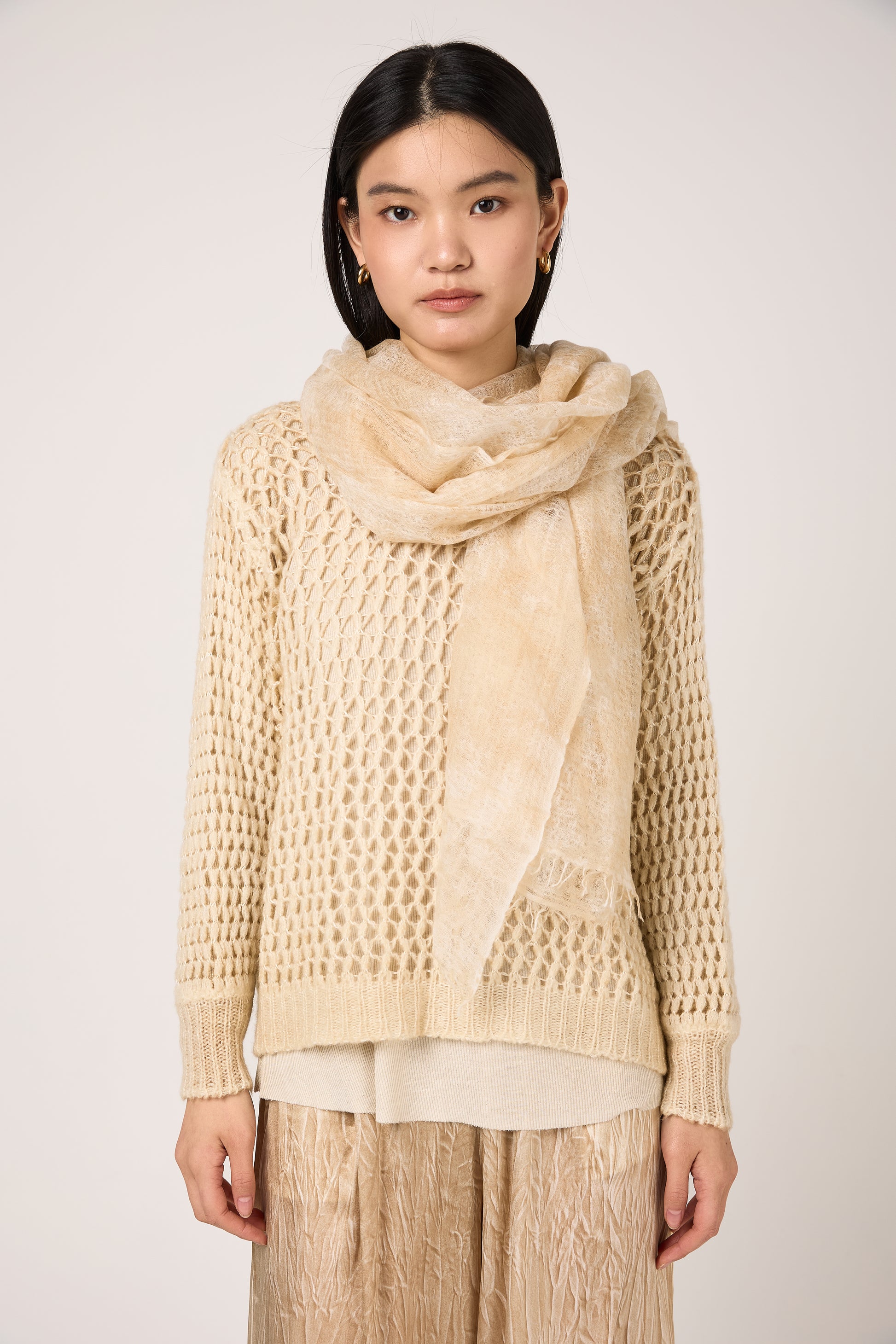 AVANT TOI Camouflage Effect Scarf in Vaniglia