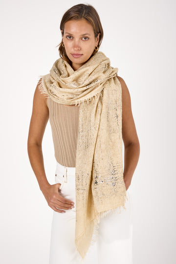 Cashmere Scarf with Silver Lamination in Burro