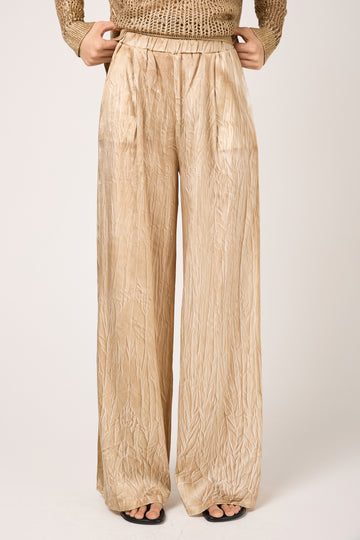 AVANT TOI Crumpled Effect Silk Palazzo Trouser Pant in Sughero