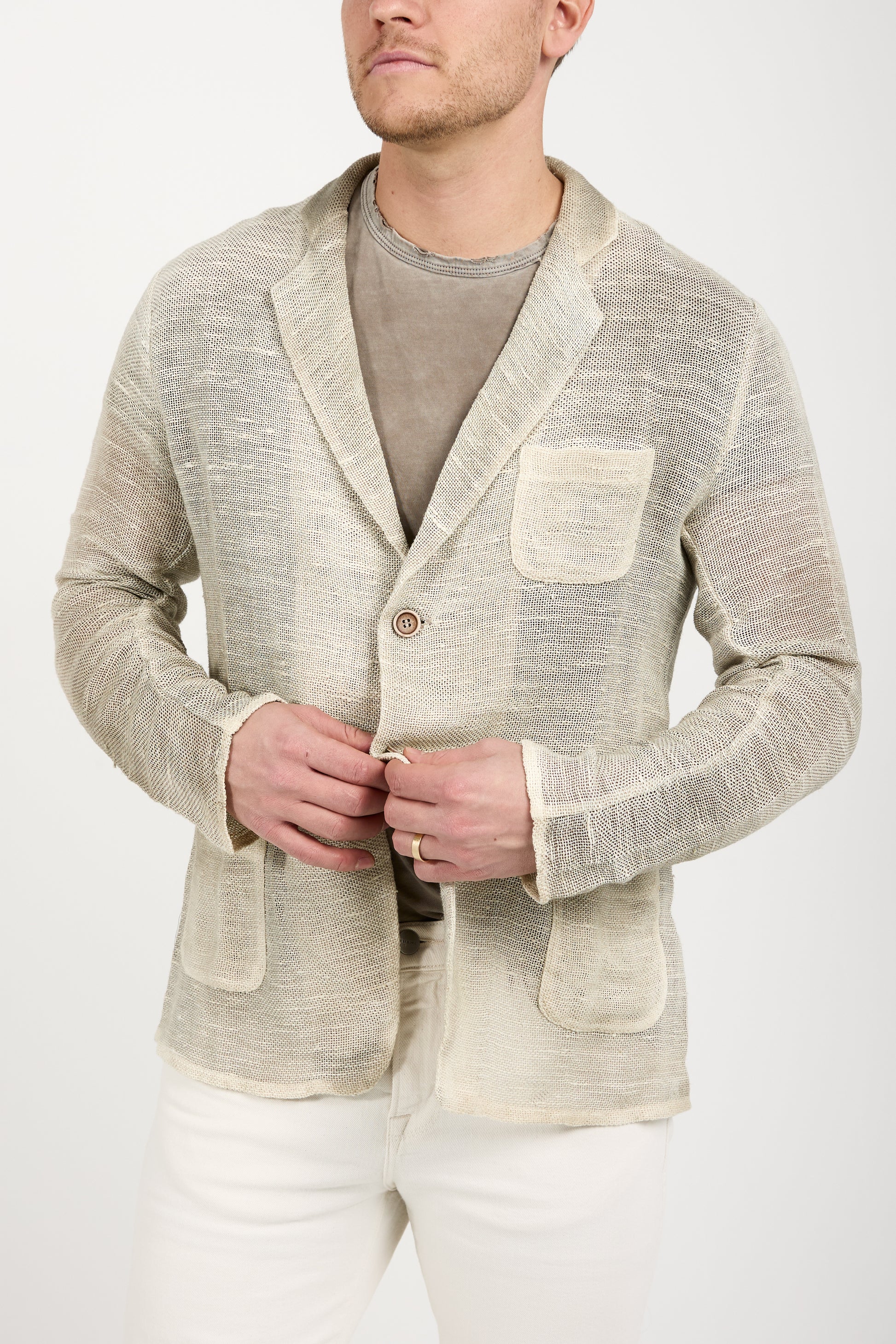 AVANT TOI Hand-Painted Net Fabric Blazer Jacket in Taupe