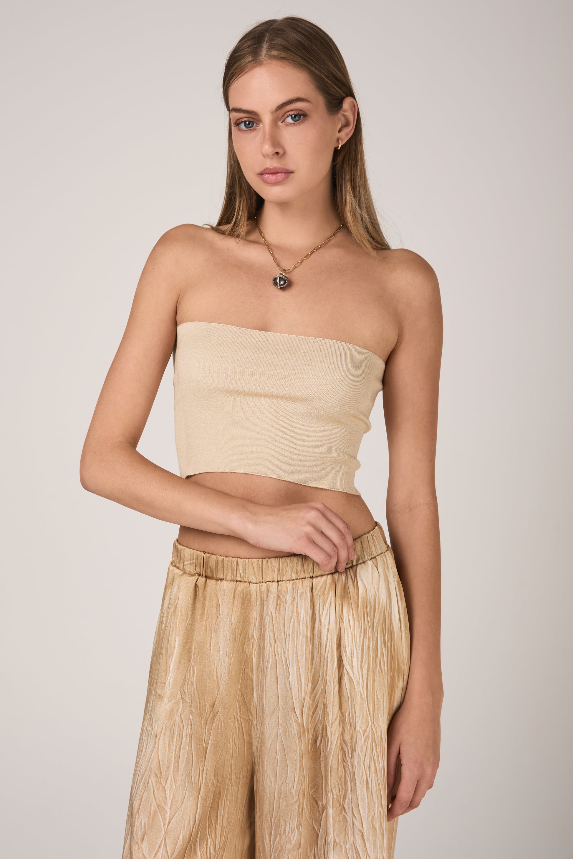 AVANT TOI Hand Painted Cashmere Silk Bandeau in Vaniglia