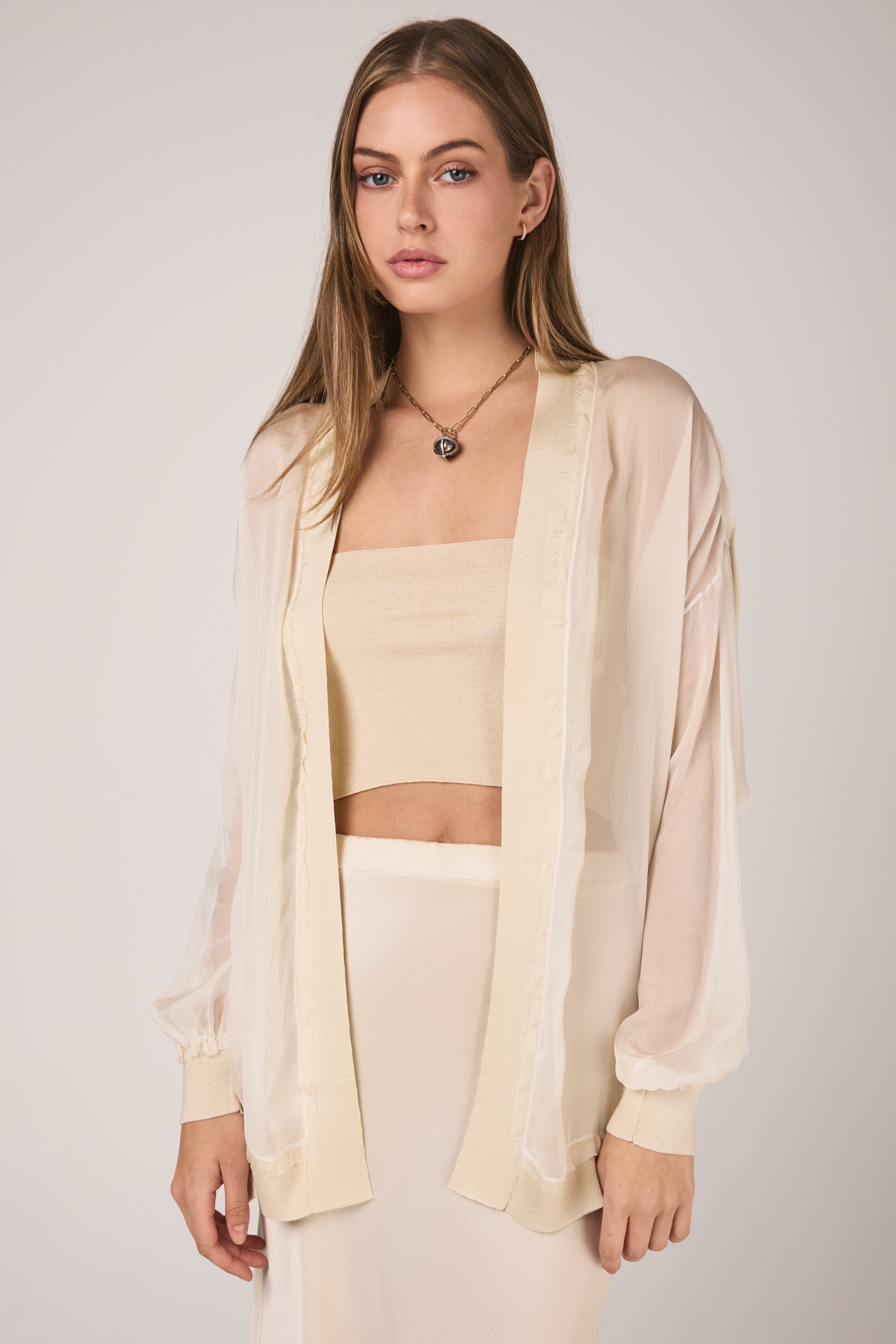 Hand Painted Chiffon Cardigan in Vaniglia
