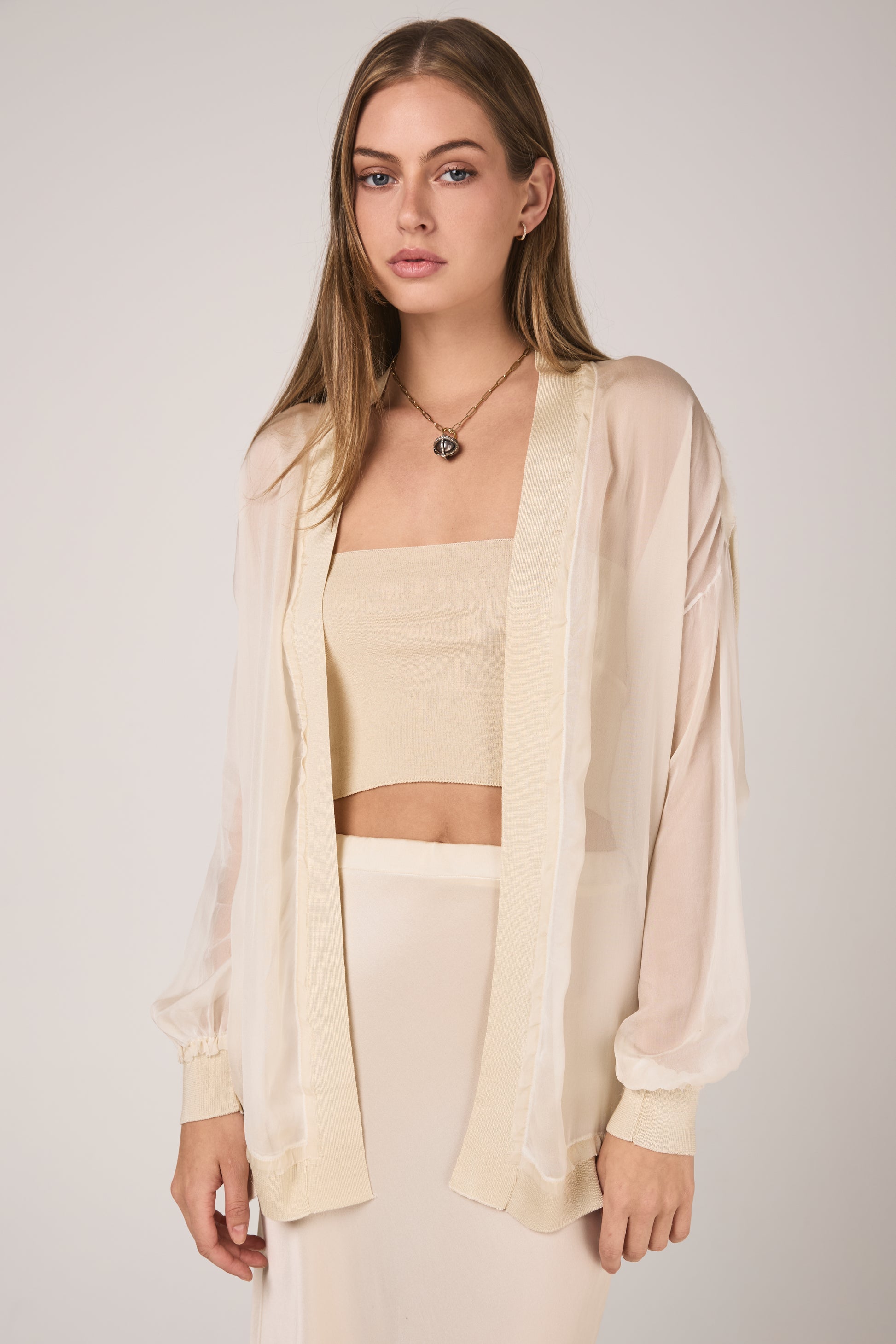 AVANT TOI Hand Painted Chiffon Cardigan in Vaniglia