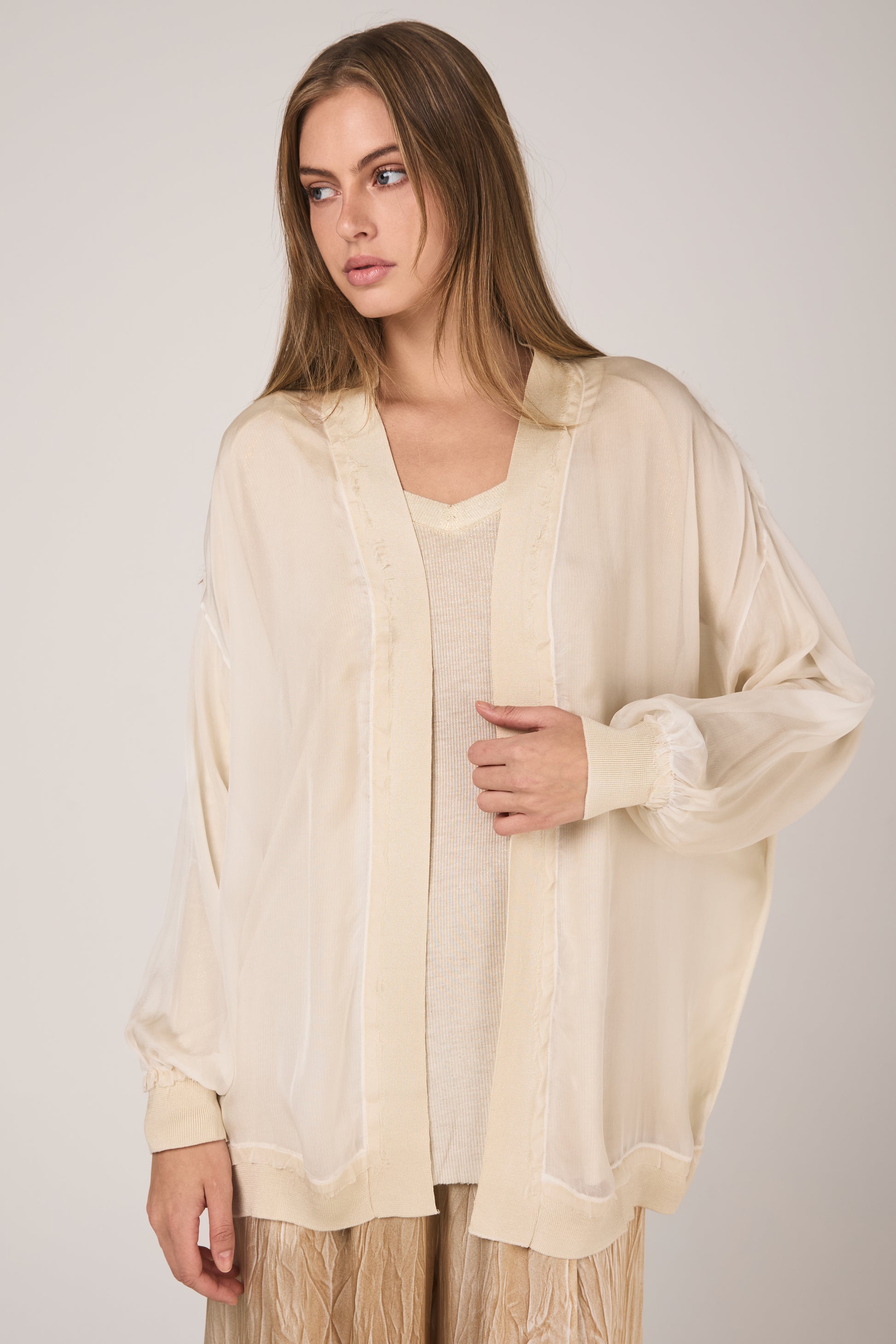 AVANT TOI Hand Painted Chiffon Cardigan in Vaniglia