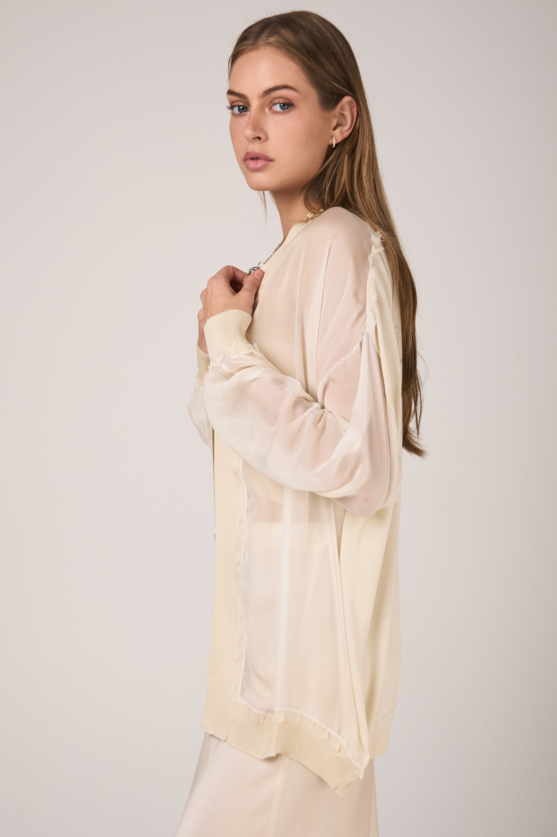 AVANT TOI Hand Painted Chiffon Cardigan in Vaniglia