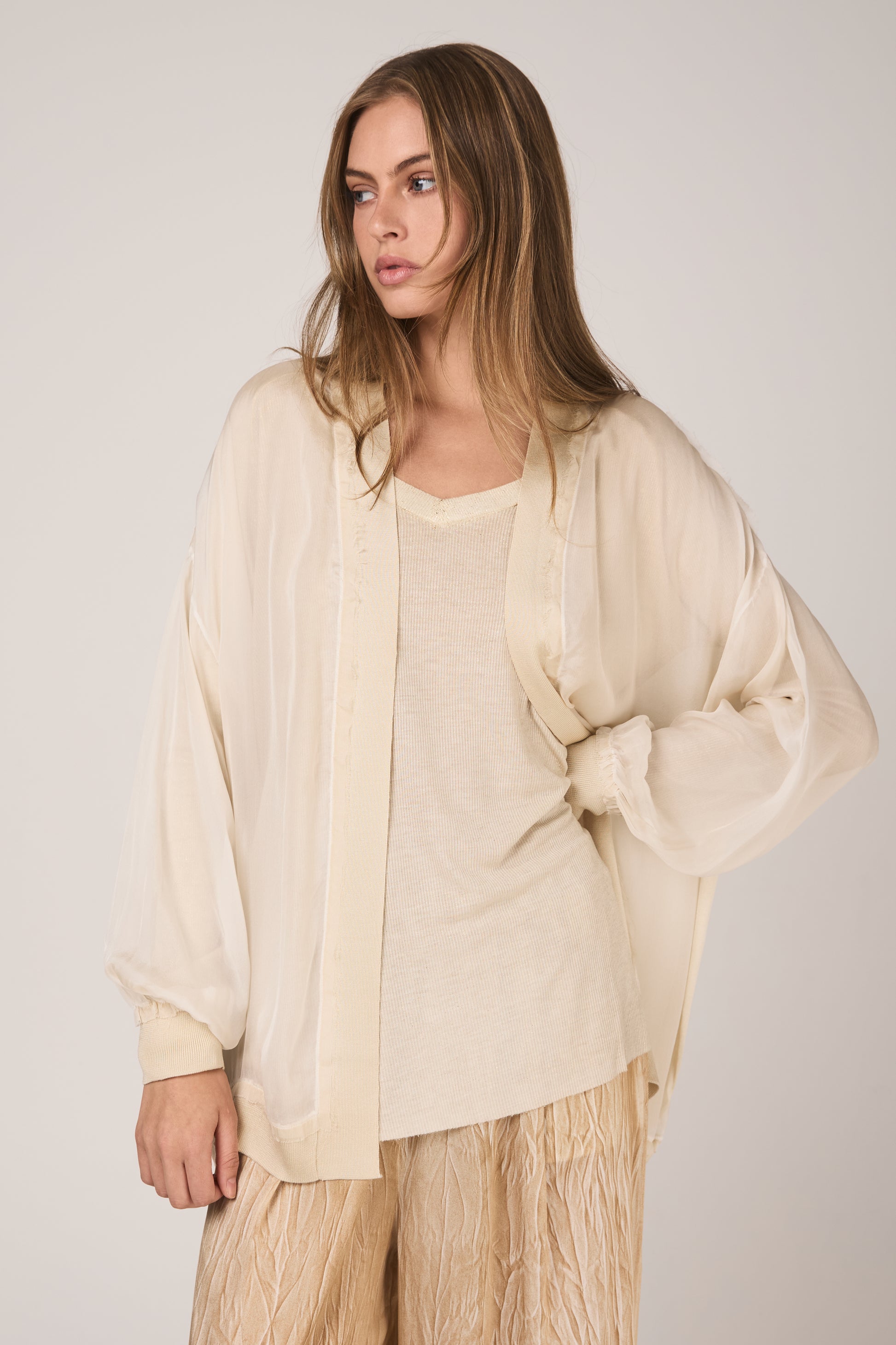 AVANT TOI Hand Painted Chiffon Cardigan in Vaniglia