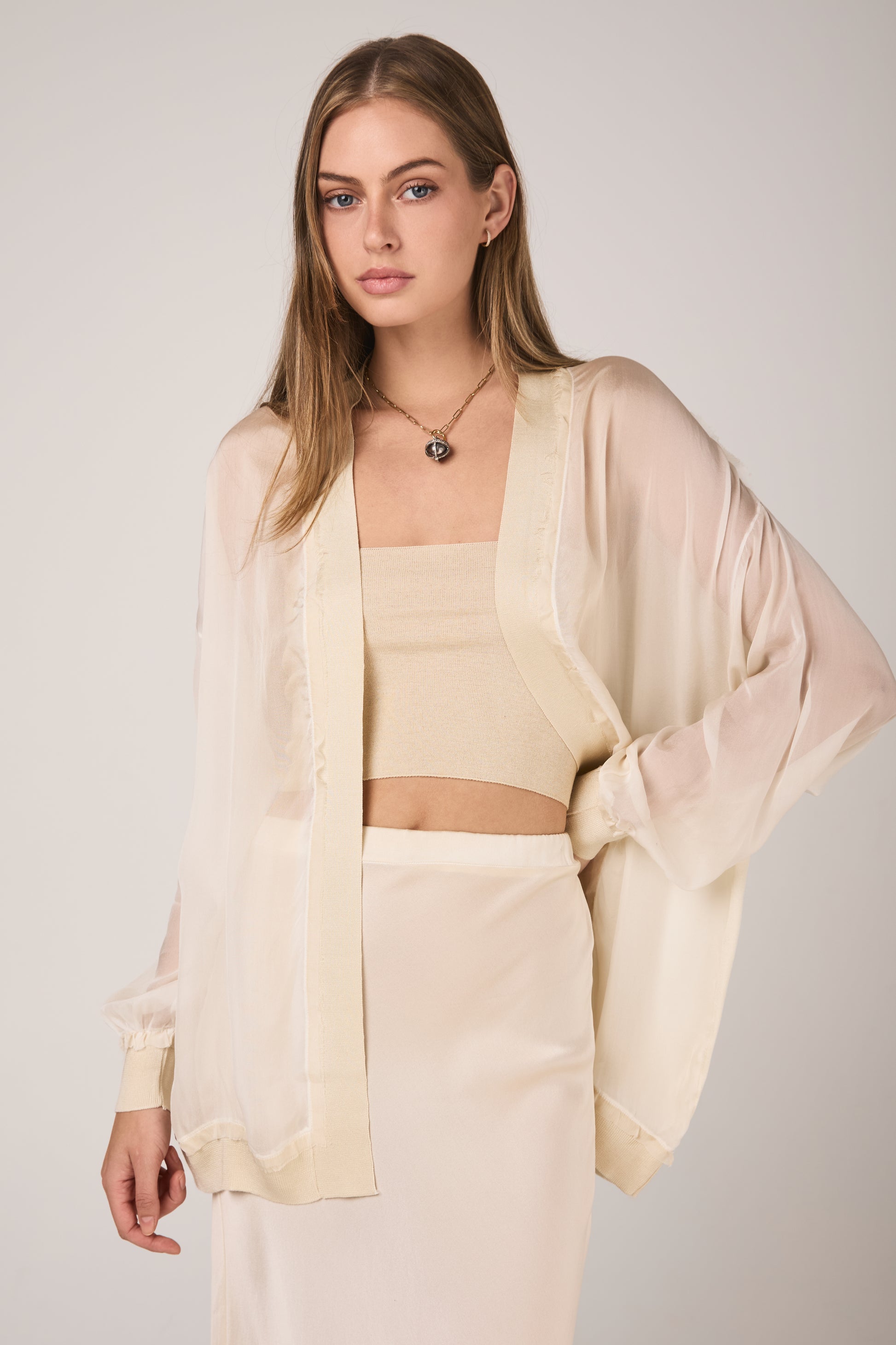 AVANT TOI Hand Painted Chiffon Cardigan in Vaniglia