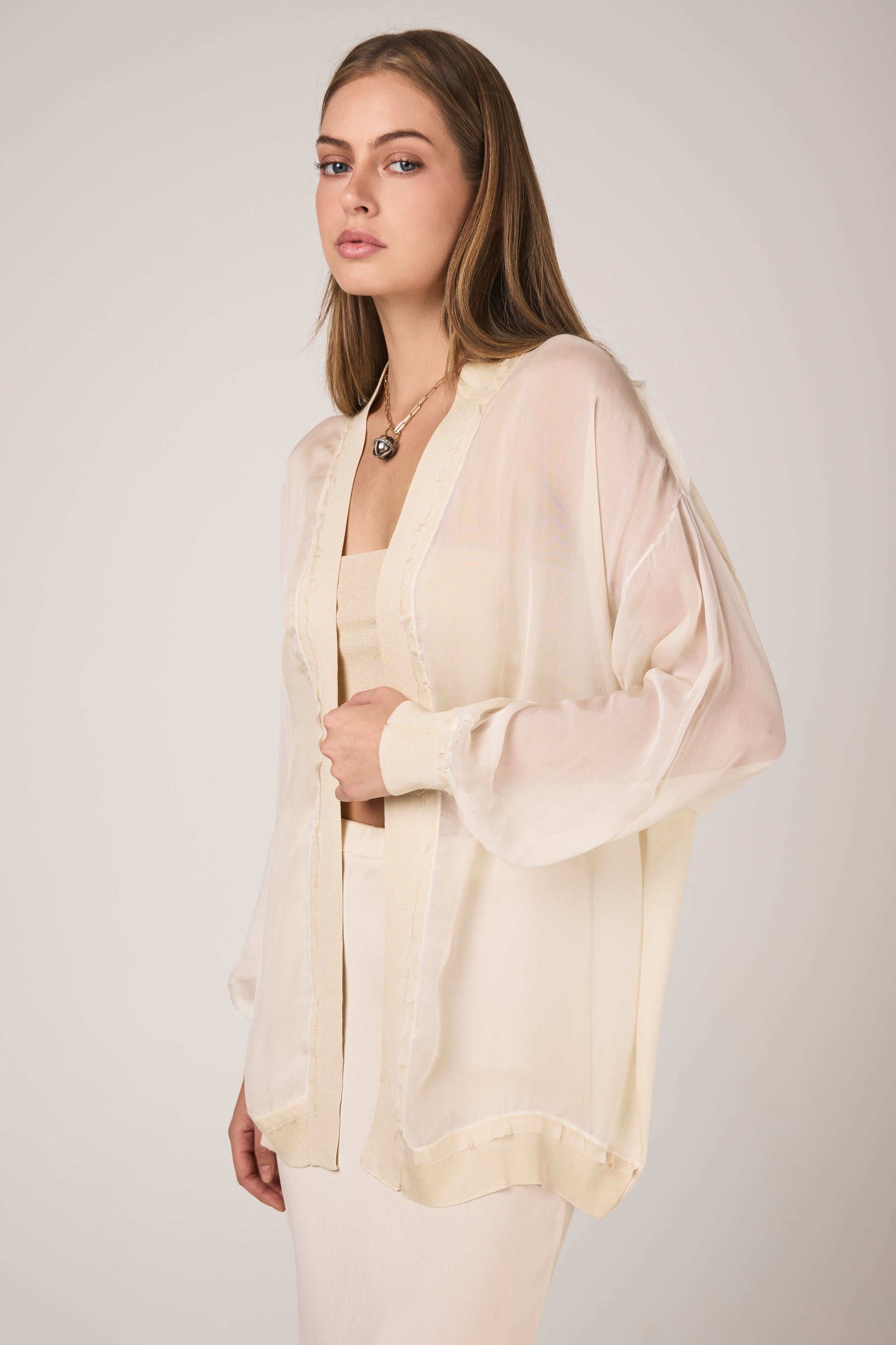 AVANT TOI Hand Painted Chiffon Cardigan in Vaniglia