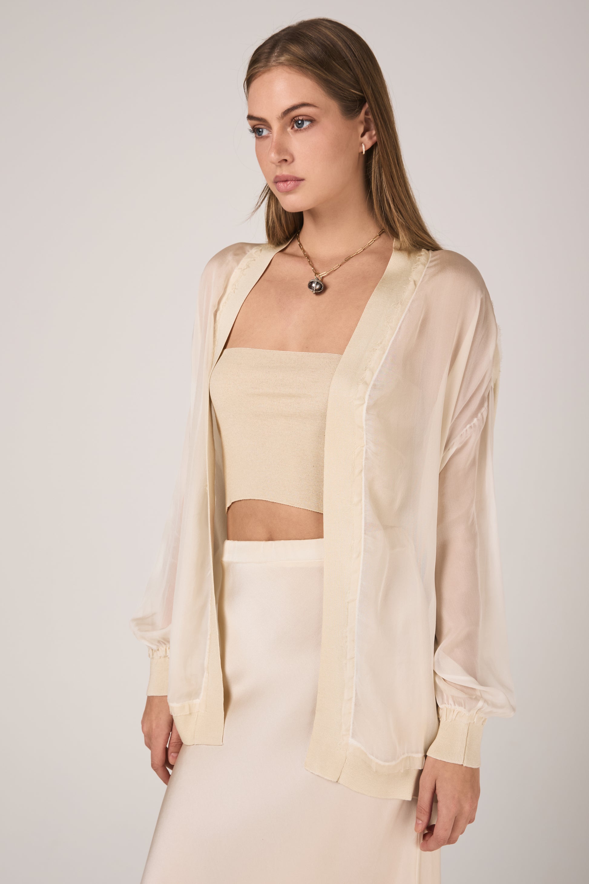 AVANT TOI Hand Painted Chiffon Cardigan in Vaniglia