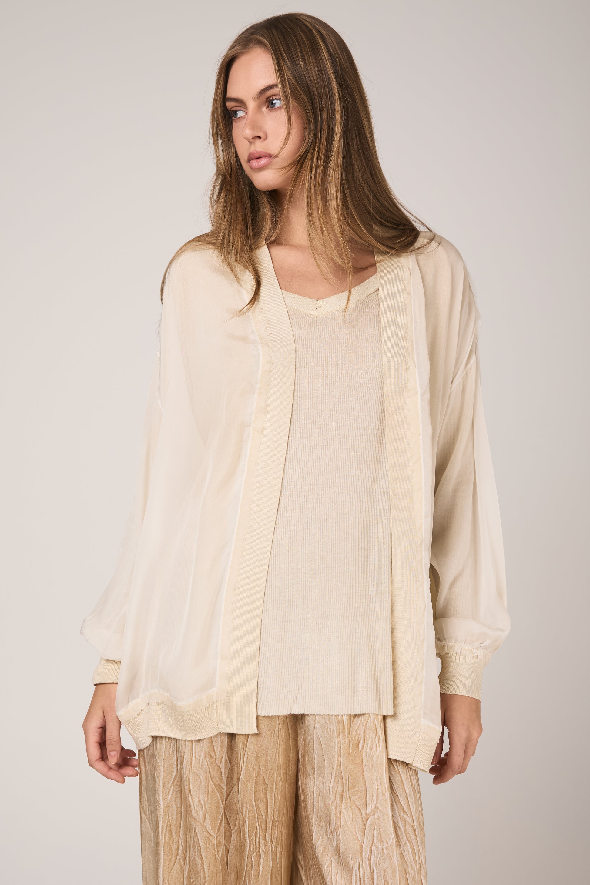 AVANT TOI Hand Painted Chiffon Cardigan in Vaniglia