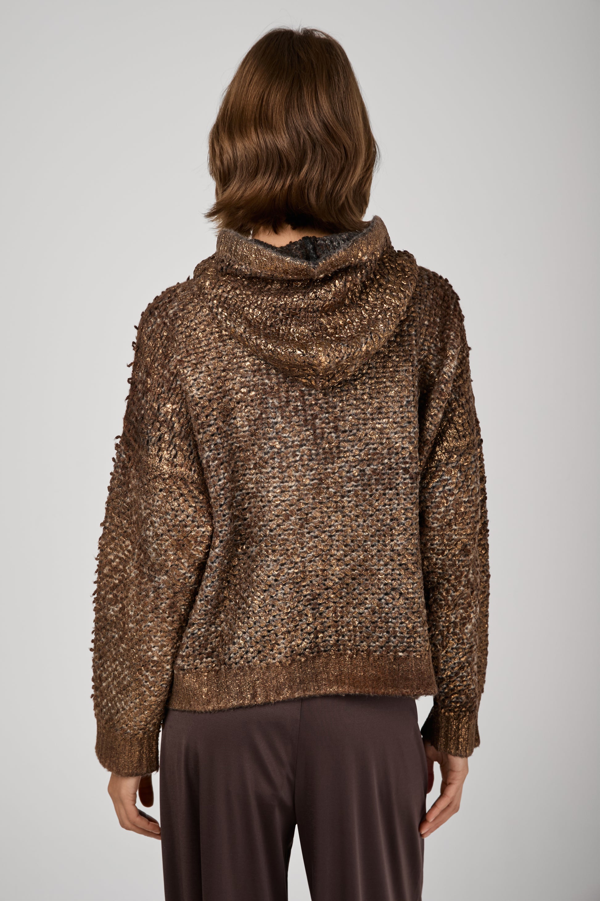 AVANT TOI Hand Painted Furry Stitch Hooded Pullover with Lamination in Antilope