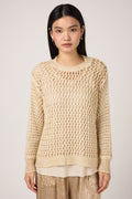 AVANT TOI Hand Painted Lace Stitch Cashmere Silk Pullover in Vaniglia