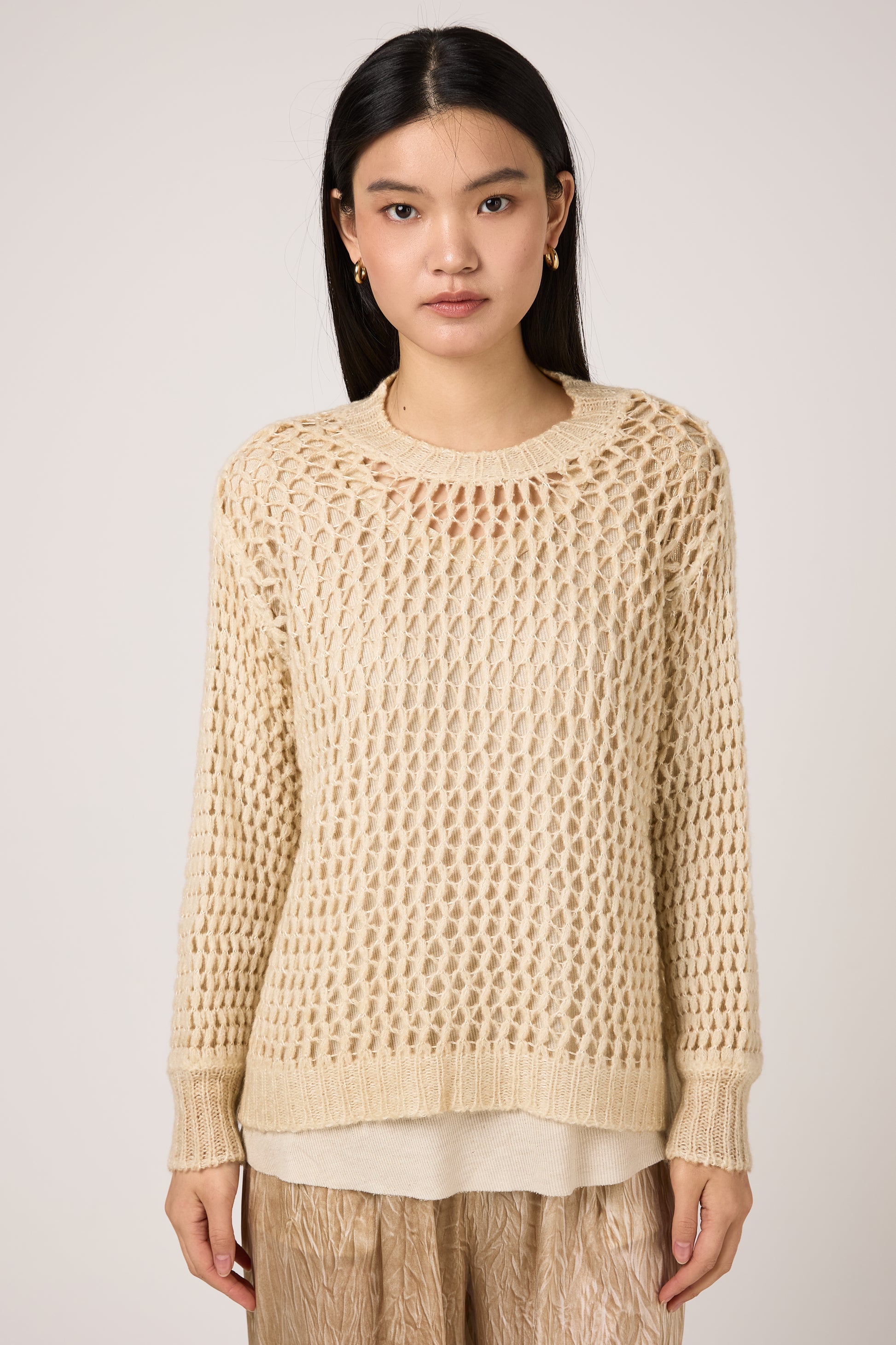 AVANT TOI Hand Painted Lace Stitch Cashmere Silk Pullover in Vaniglia