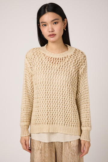 AVANT TOI Hand Painted Lace Stitch Cashmere Silk Pullover in Vaniglia