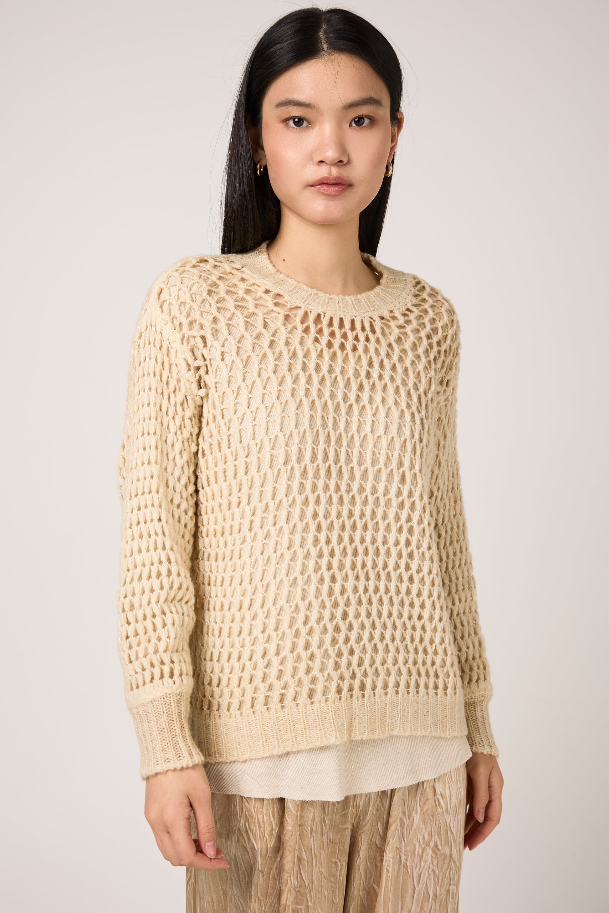 AVANT TOI Hand Painted Lace Stitch Cashmere Silk Pullover in Vaniglia
