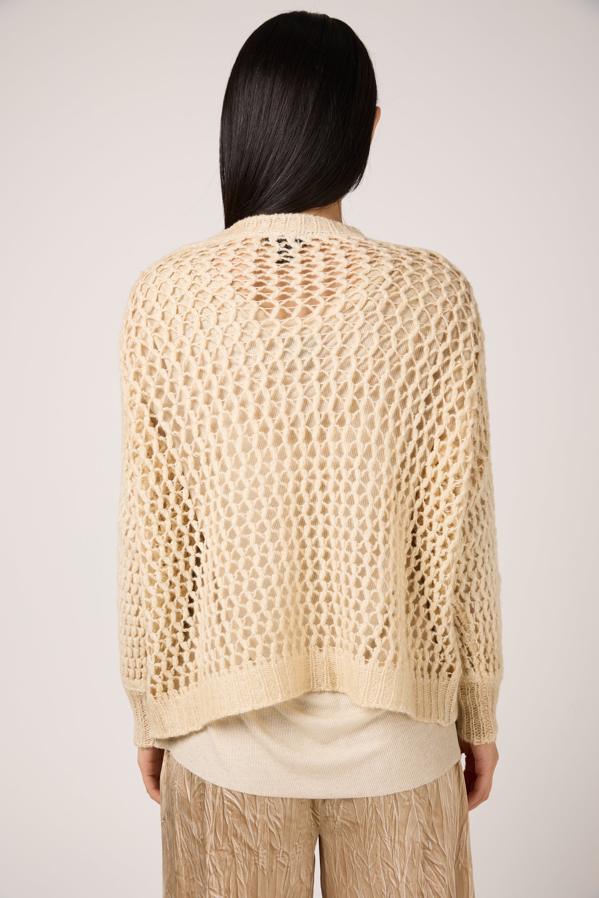 AVANT TOI Hand Painted Lace Stitch Cashmere Silk Pullover in Vaniglia