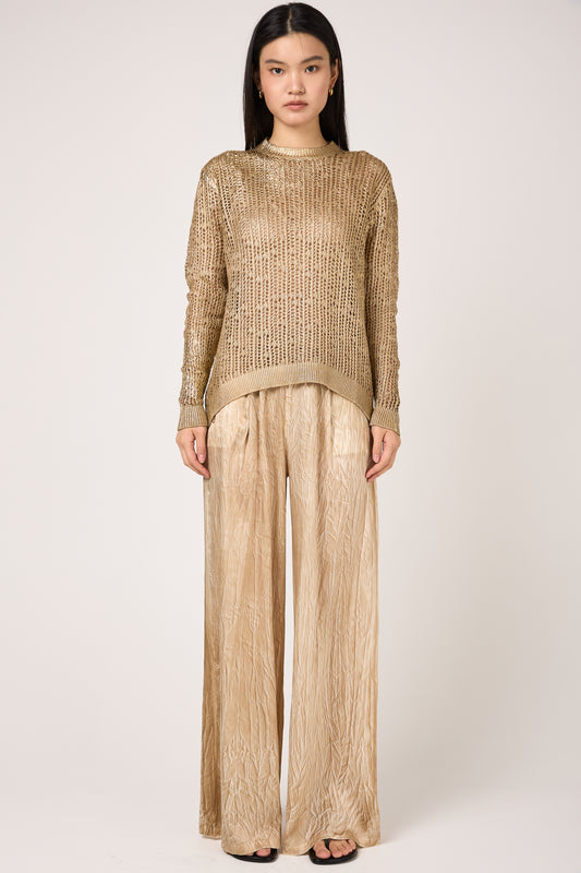 Crumpled Effect Silk Palazzo Trouser Pant in Sughero