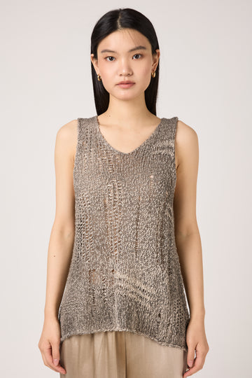Hand Painted Openwork Knit Tank Top in Fango