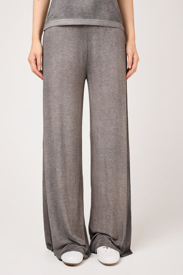 Hand Painted Ribbed Palazzo Pant in Fango