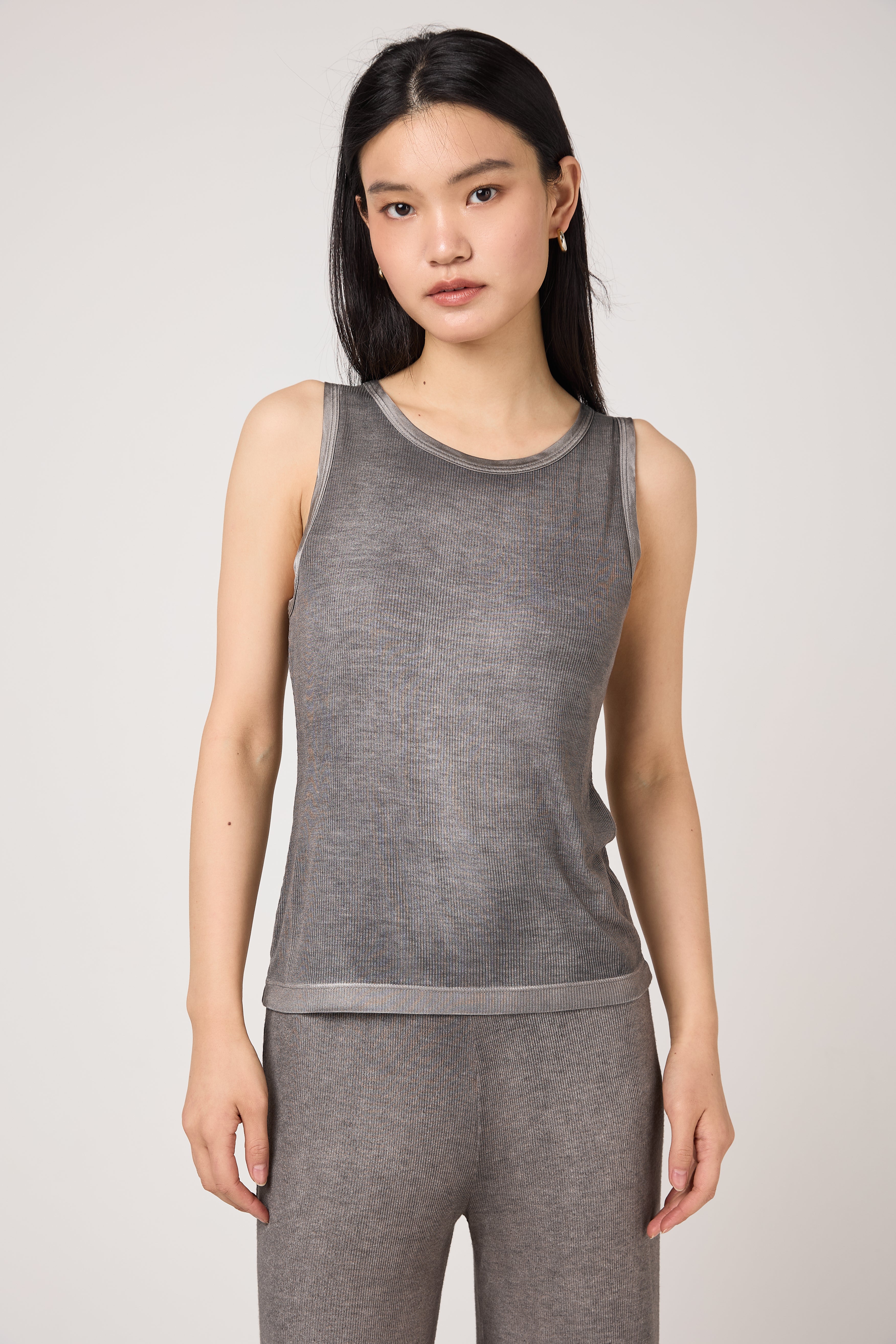 Hand Painted Ribbed Tank Top in Fango