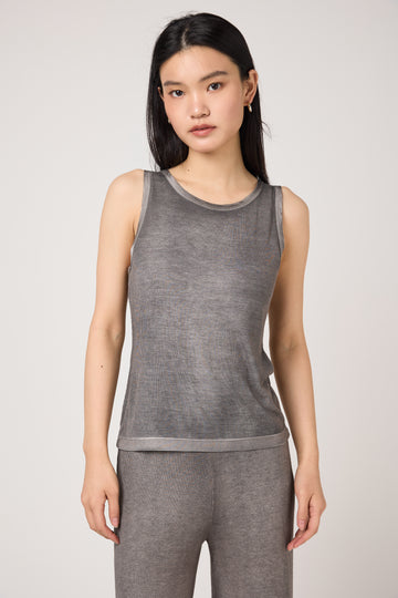 Hand Painted Ribbed Tank Top in Fango