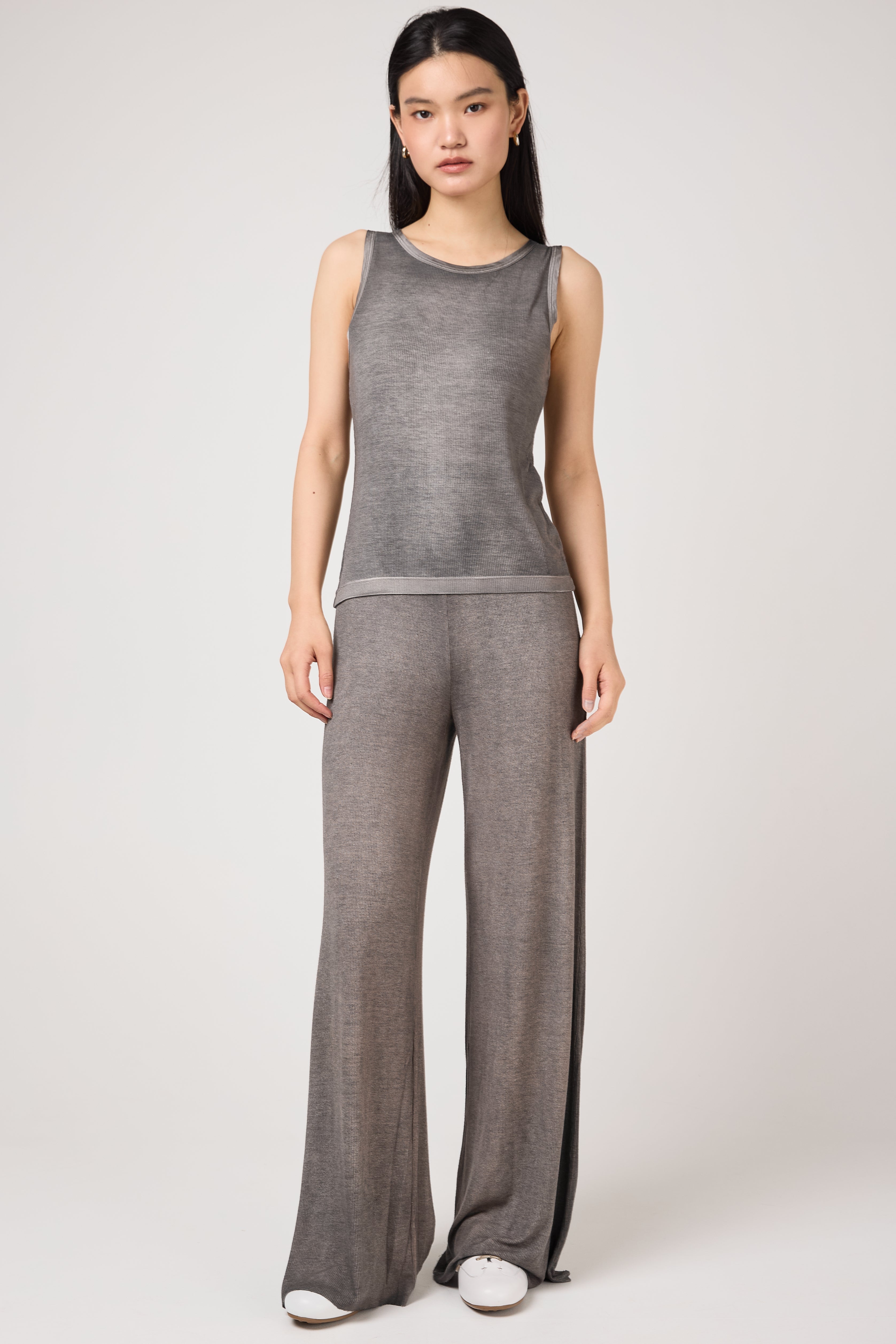 Hand Painted Ribbed Tank Top in Fango