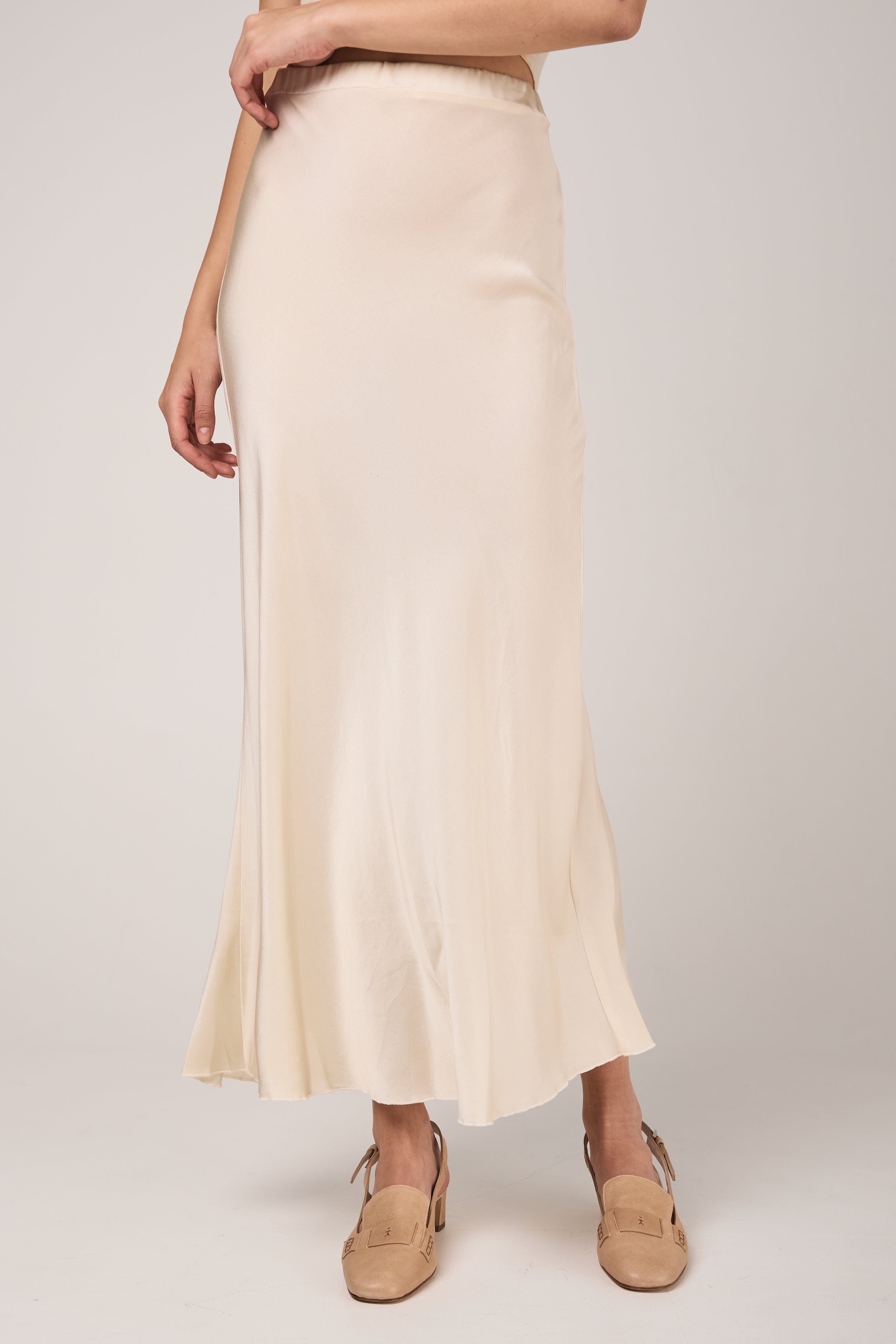 Hand Painted Silk Long Skirt in Vaniglia
