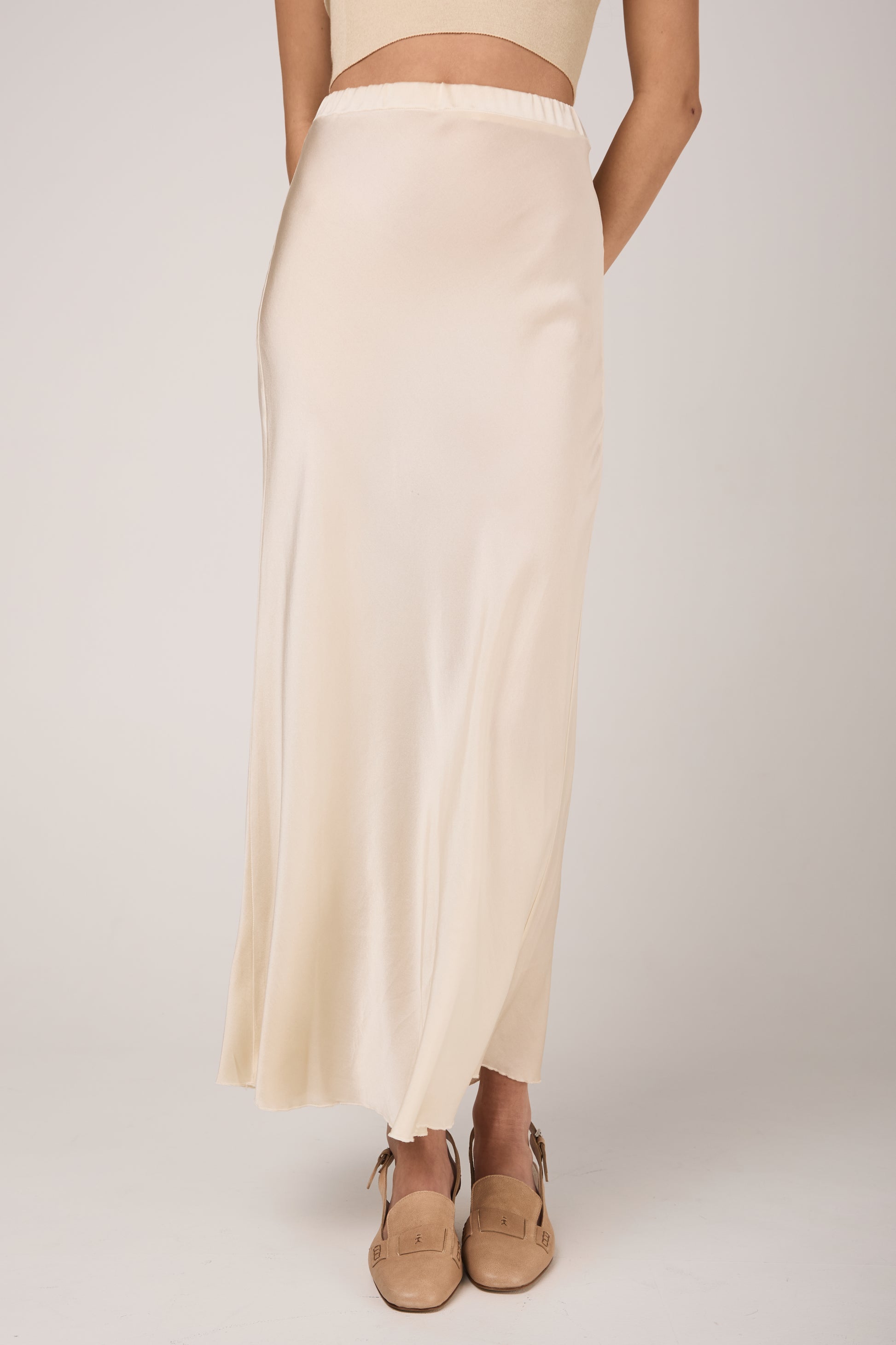AVANT TOI Hand Painted Silk Long Skirt in Vaniglia