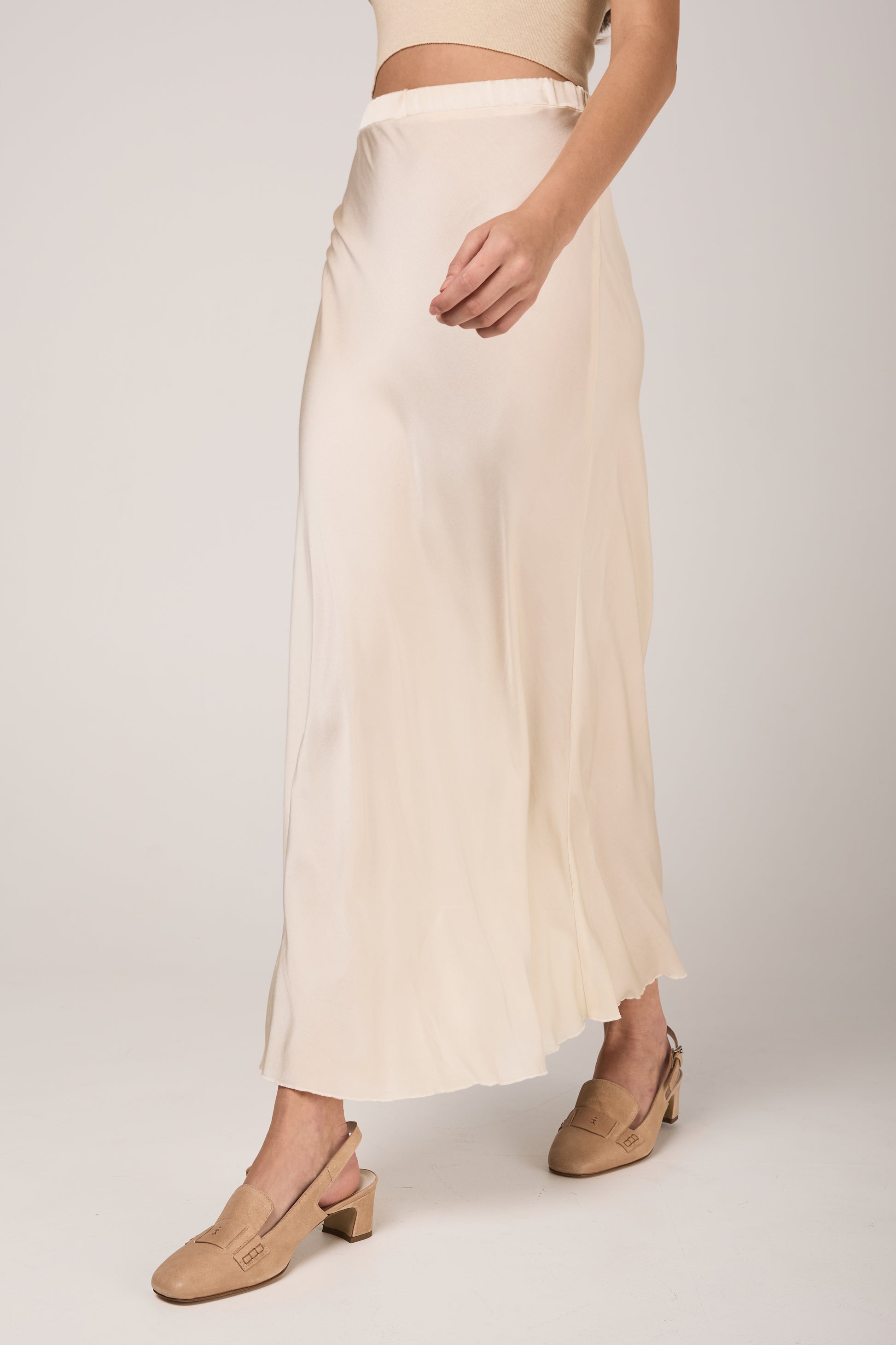 AVANT TOI Hand Painted Silk Long Skirt in Vaniglia