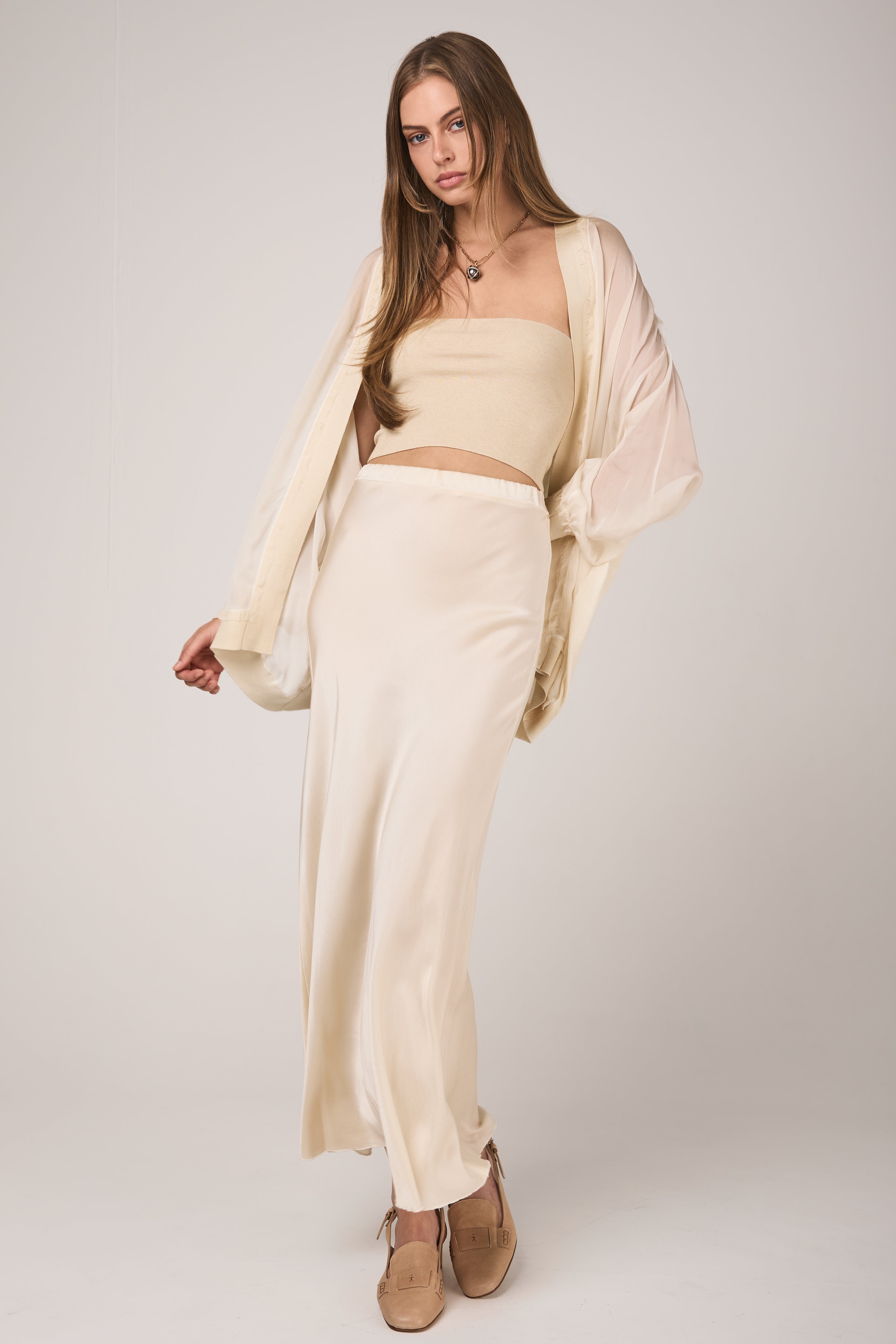 Hand Painted Chiffon Cardigan in Vaniglia